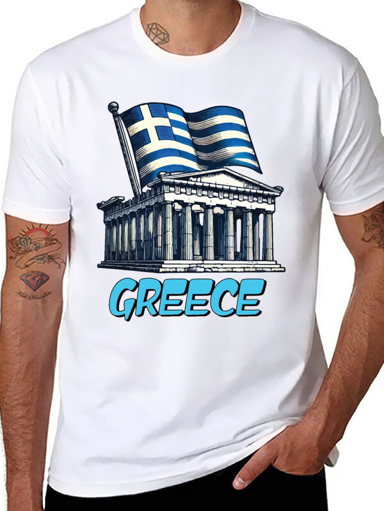 Greece Flag T-Shirt - Ancient Architecture Souvenir Tee