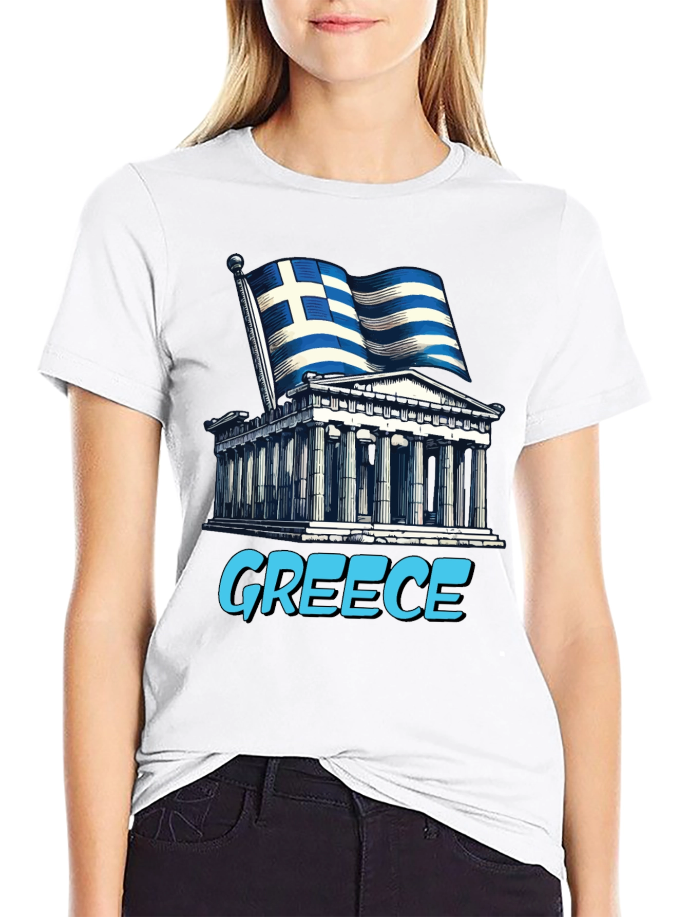 Greece Flag T-Shirt - Ancient Architecture Souvenir Tee