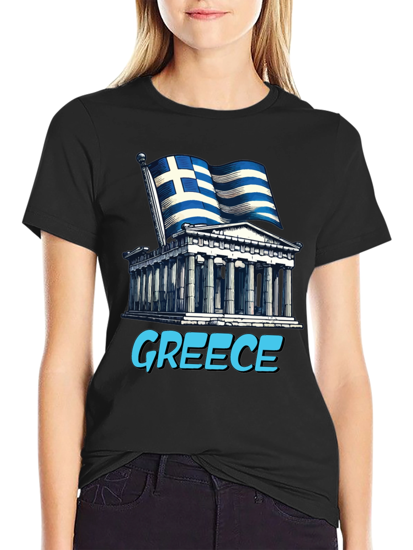 Greece Flag T-Shirt - Ancient Architecture Souvenir Tee