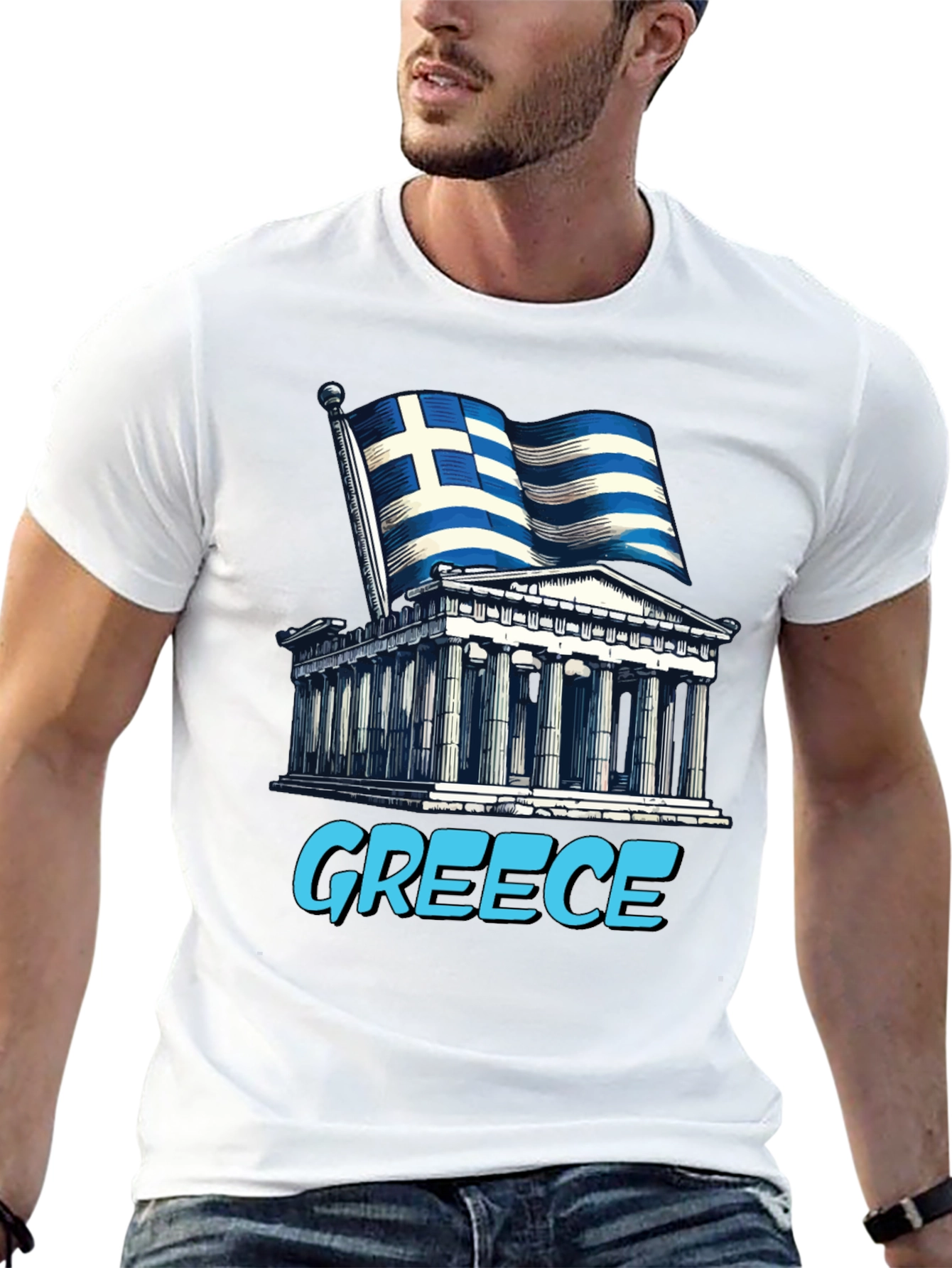 Greece Flag T-Shirt - Ancient Architecture Souvenir Tee