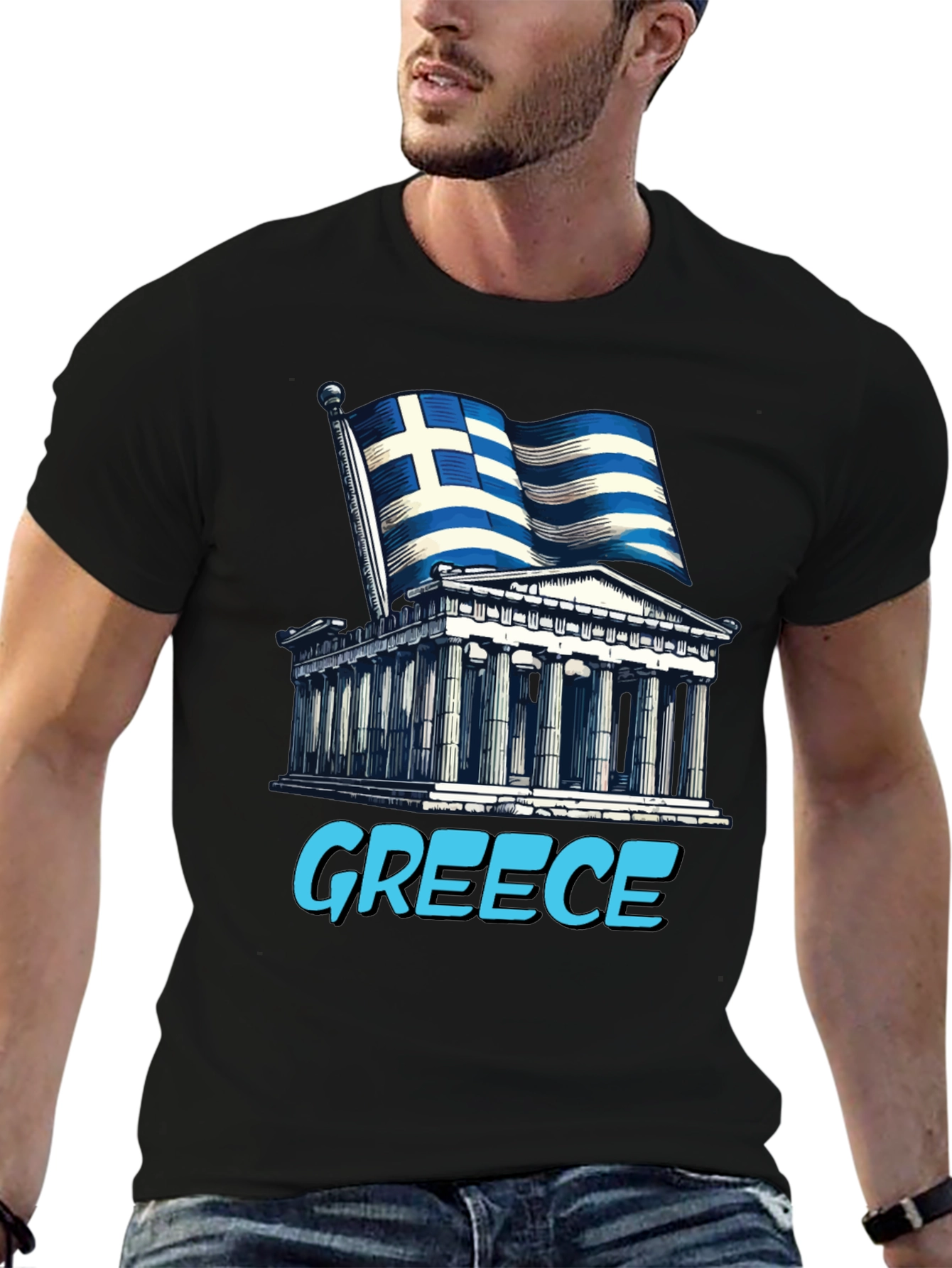 Greece Flag T-Shirt - Ancient Architecture Souvenir Tee