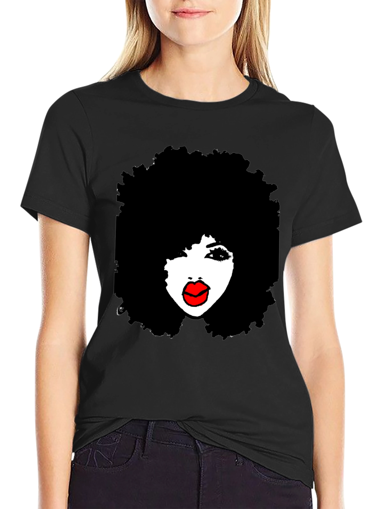 Afro Diva Graphic Tee - Stylish Black T-Shirt
