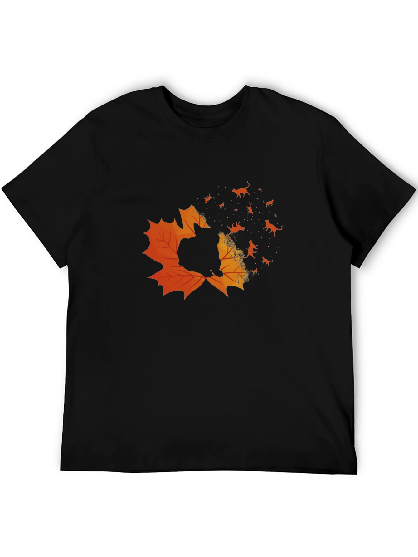 Autumn Cat T-Shirt - Maple Leaf Design