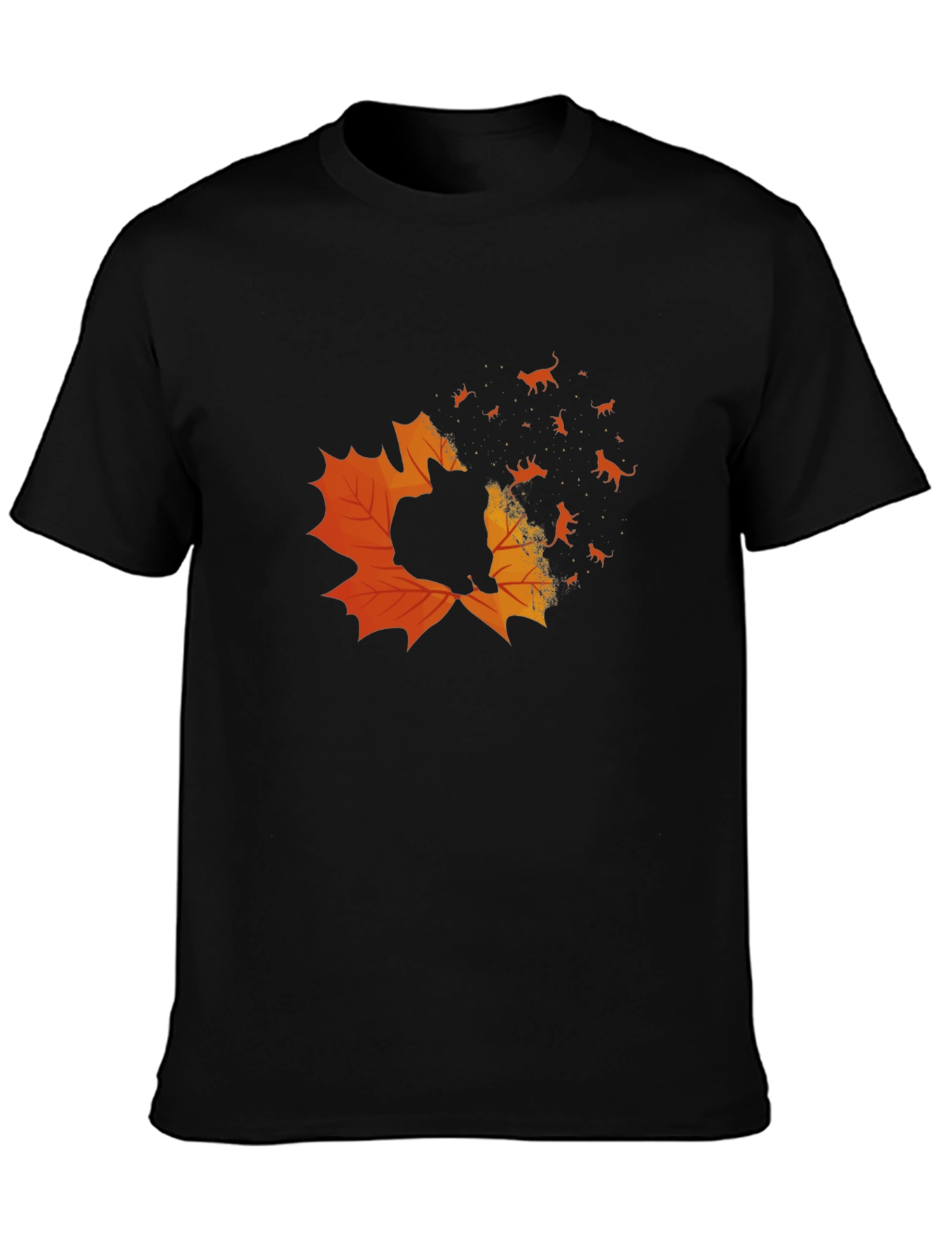 Autumn Cat T-Shirt - Maple Leaf Design