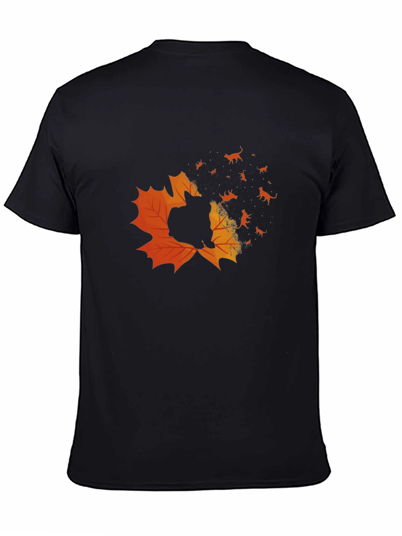 Autumn Cat T-Shirt - Maple Leaf Design