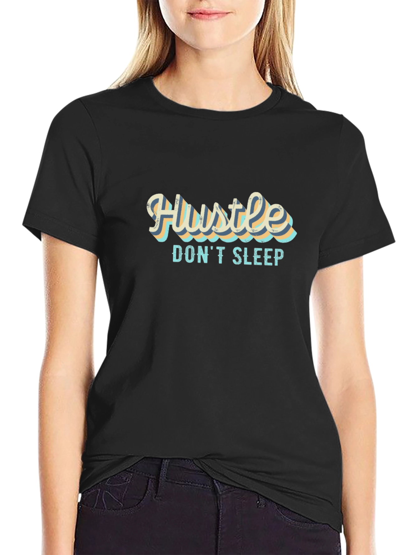 Hustle Dont Sleep Black Graphic T-Shirt