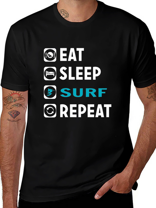 Eat Sleep Surf Repeat Graphic T-Shirt - Black