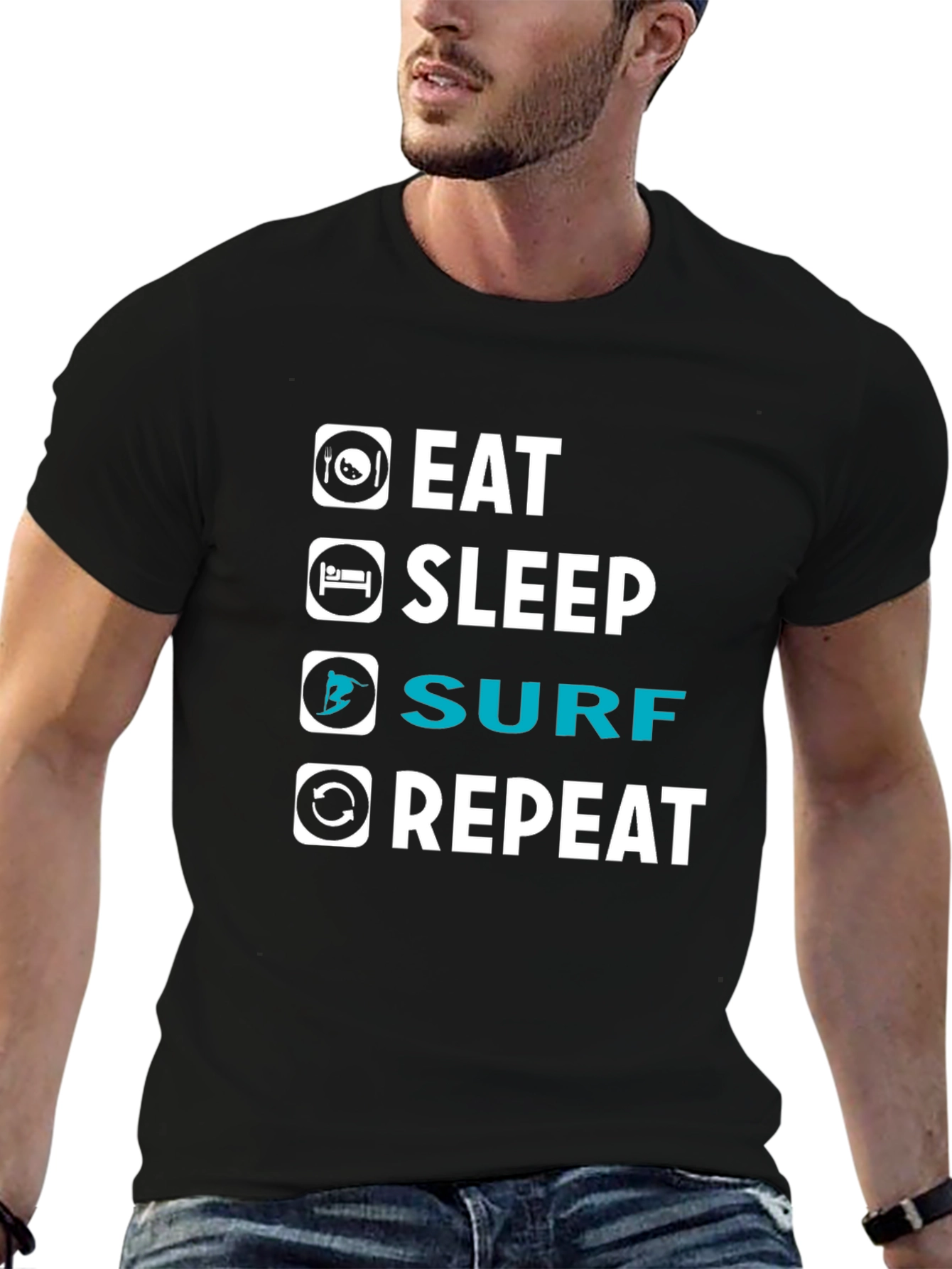 Eat Sleep Surf Repeat Graphic T-Shirt - Black