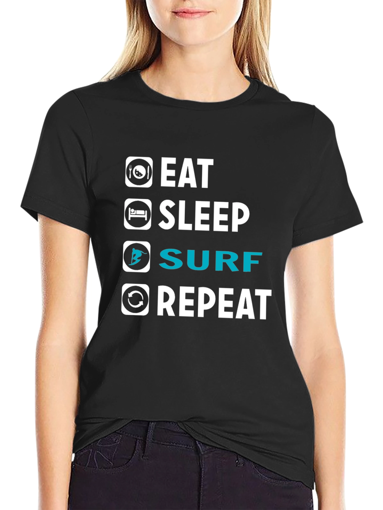 Eat Sleep Surf Repeat Graphic T-Shirt - Black