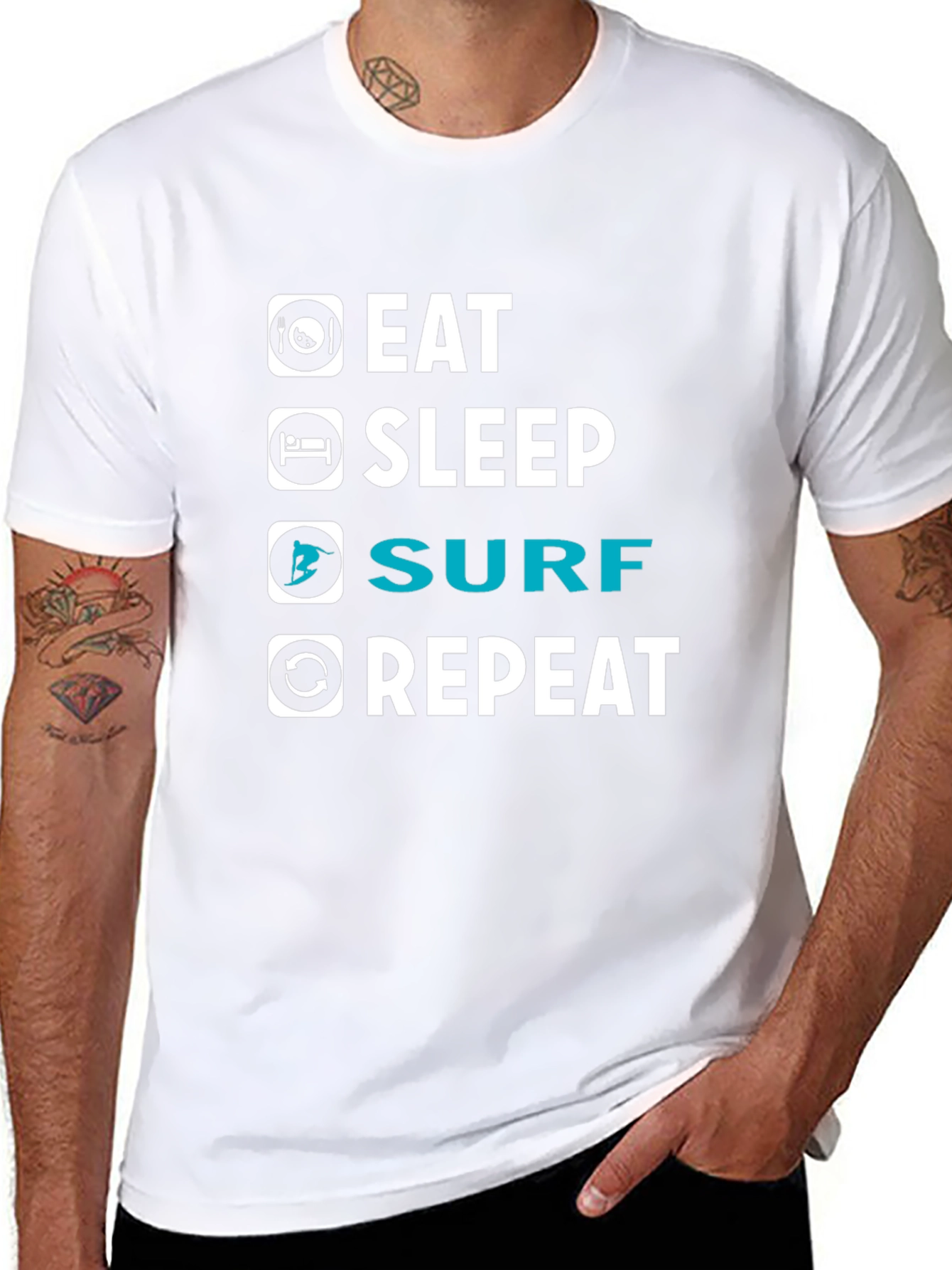 Eat Sleep Surf Repeat Graphic T-Shirt - Black