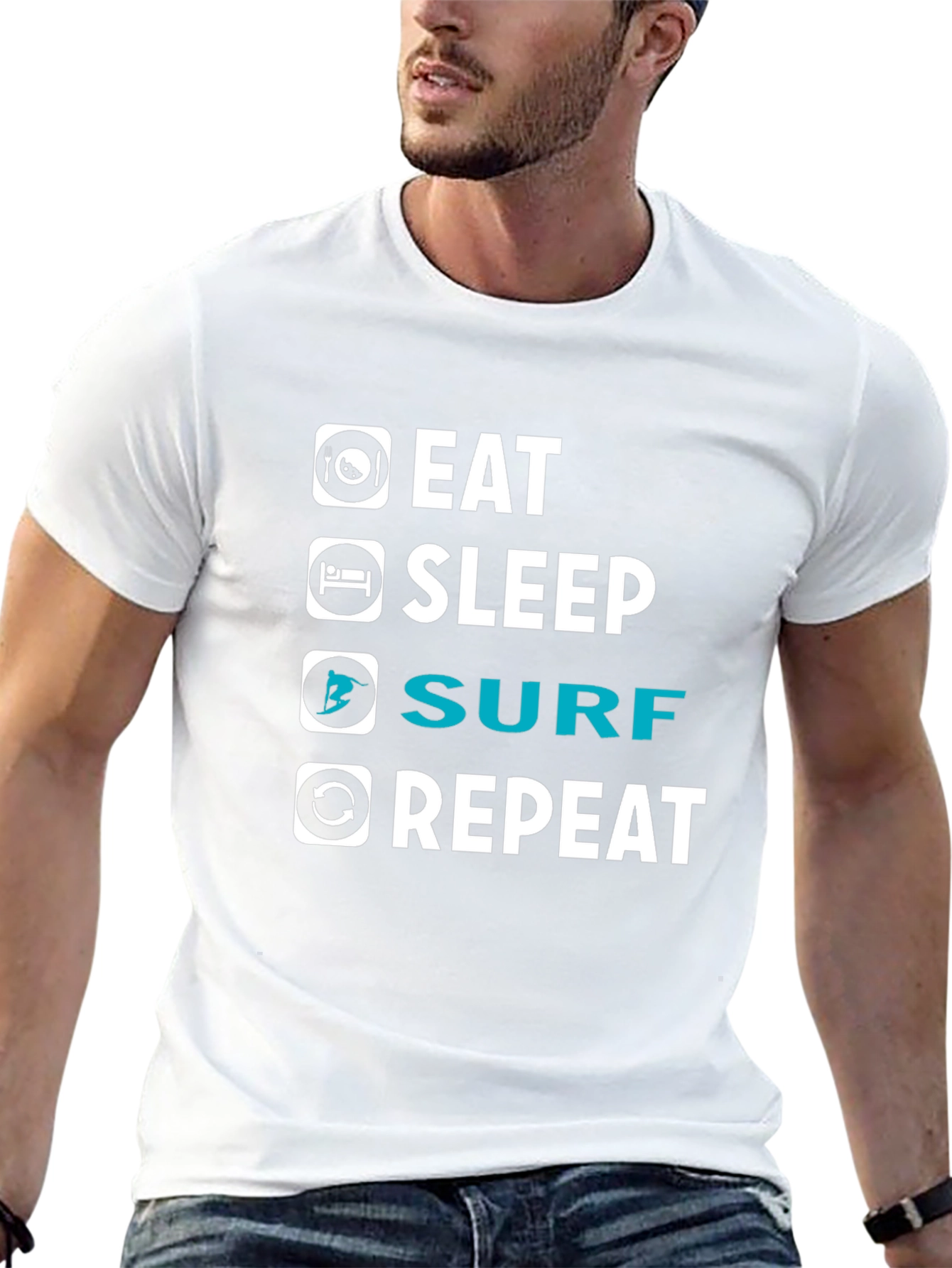 Eat Sleep Surf Repeat Graphic T-Shirt - Black