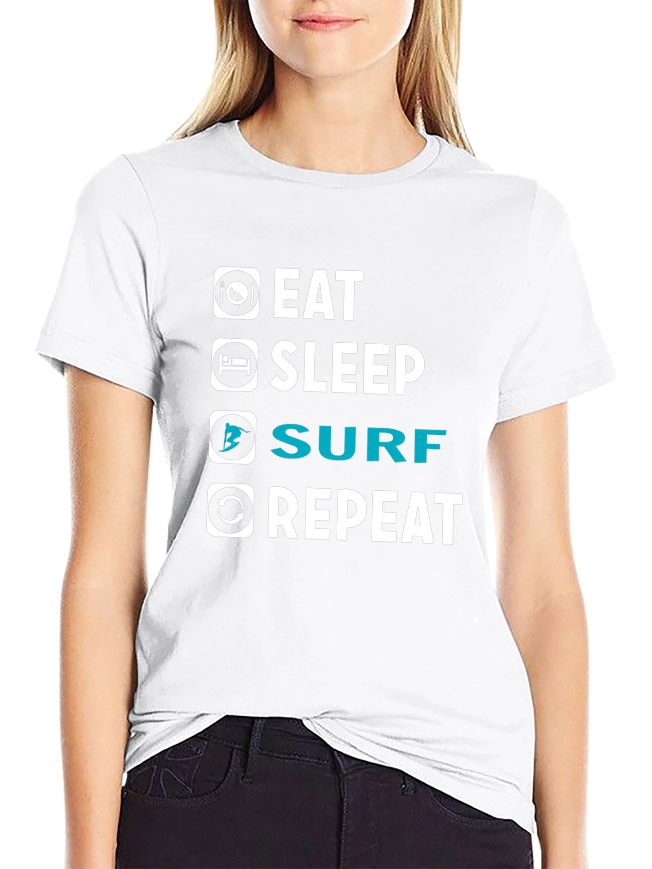 Eat Sleep Surf Repeat Graphic T-Shirt - Black