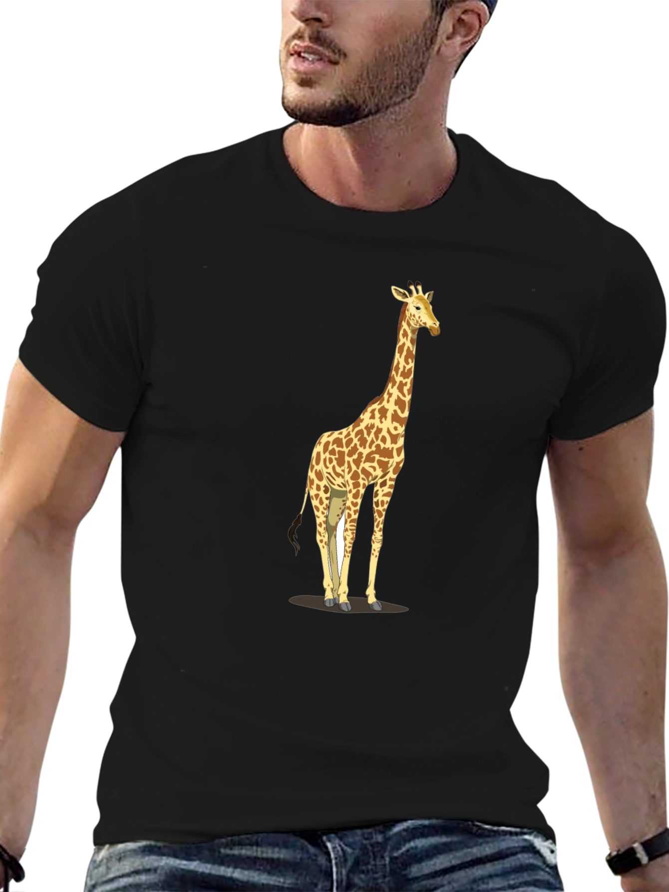 Giraffe Print Black T-Shirt - Mens Casual Tee