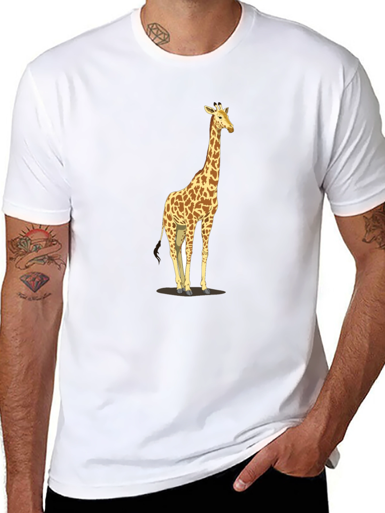 Giraffe Print Black T-Shirt - Mens Casual Tee