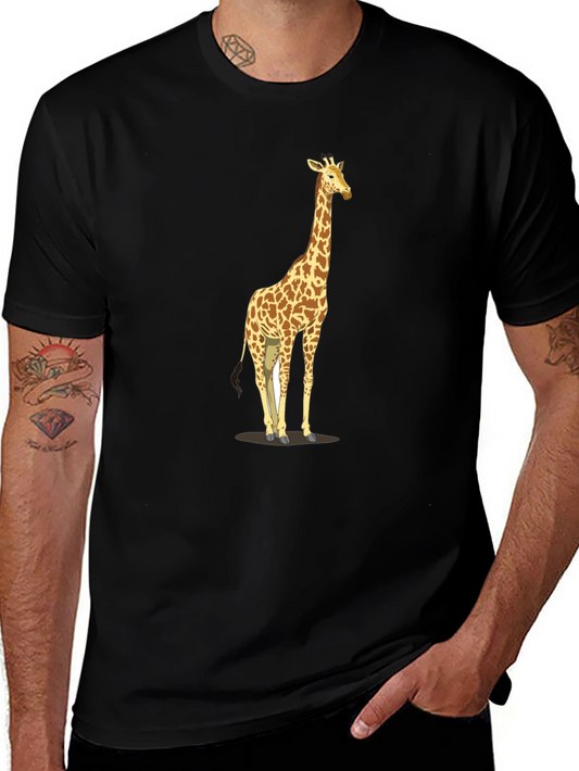 Giraffe Print Black T-Shirt - Mens Casual Tee