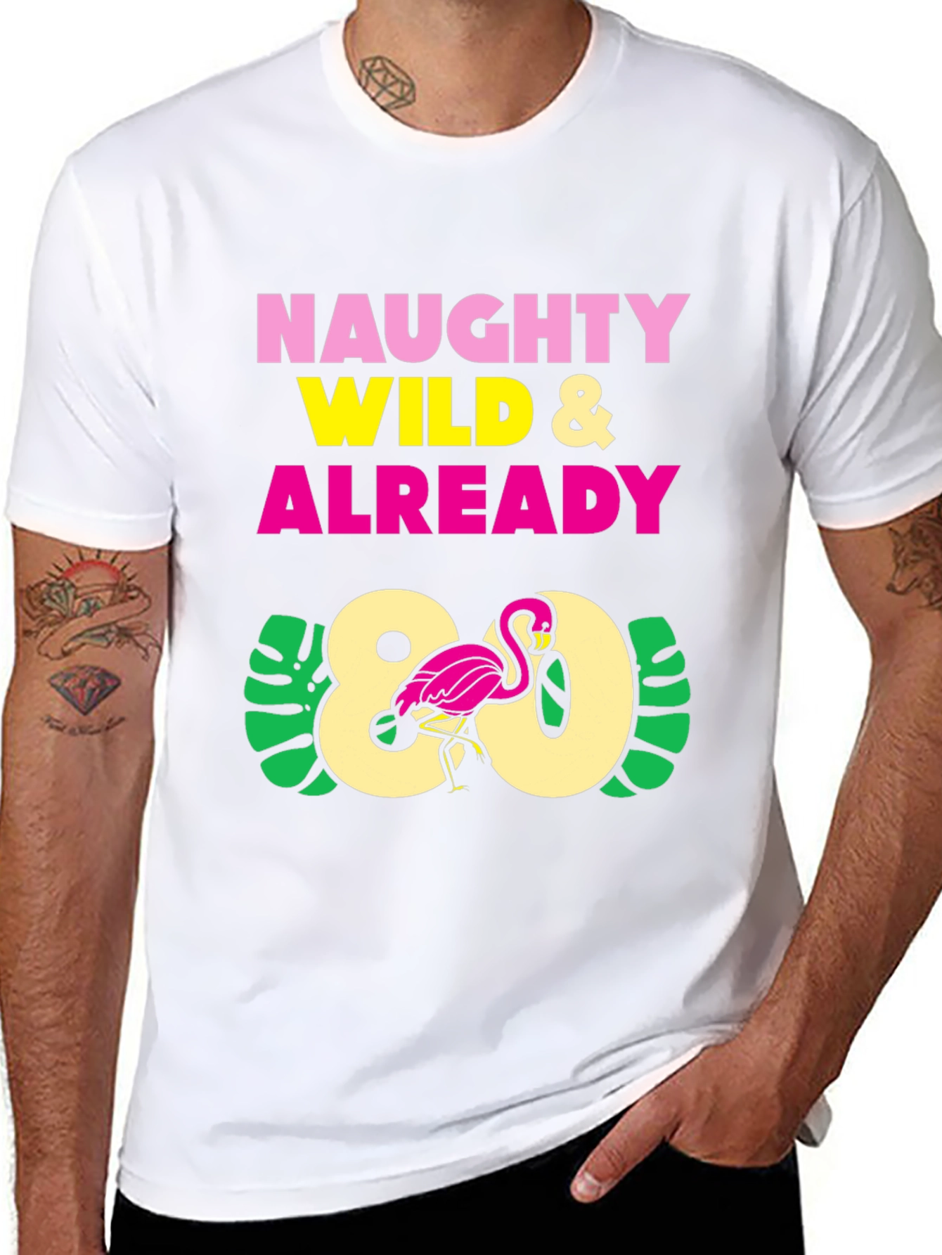 Naughty Wild & Already 80 Flamingo T-Shirt