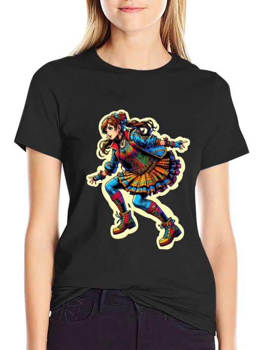 Anime Girl Graphic T-Shirt - Colorful Design