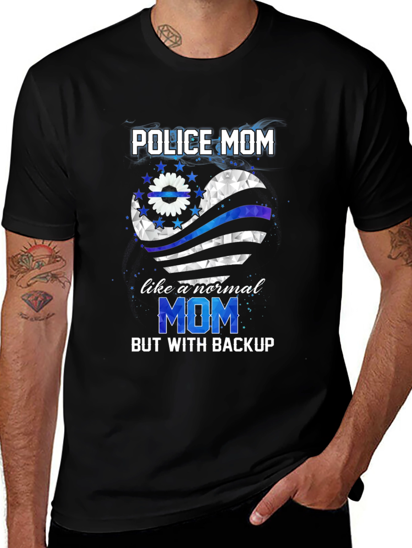 Police Mom T-Shirt - Thin Blue Line Heart
