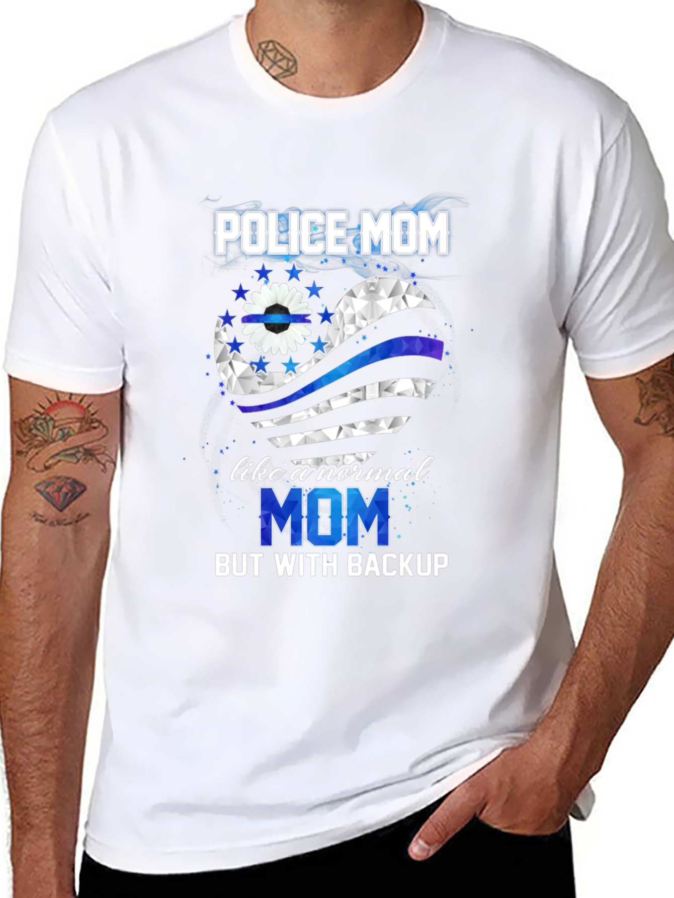 Police Mom T-Shirt - Thin Blue Line Heart