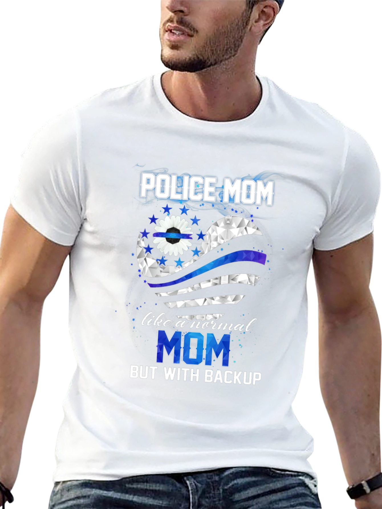 Police Mom T-Shirt - Thin Blue Line Heart