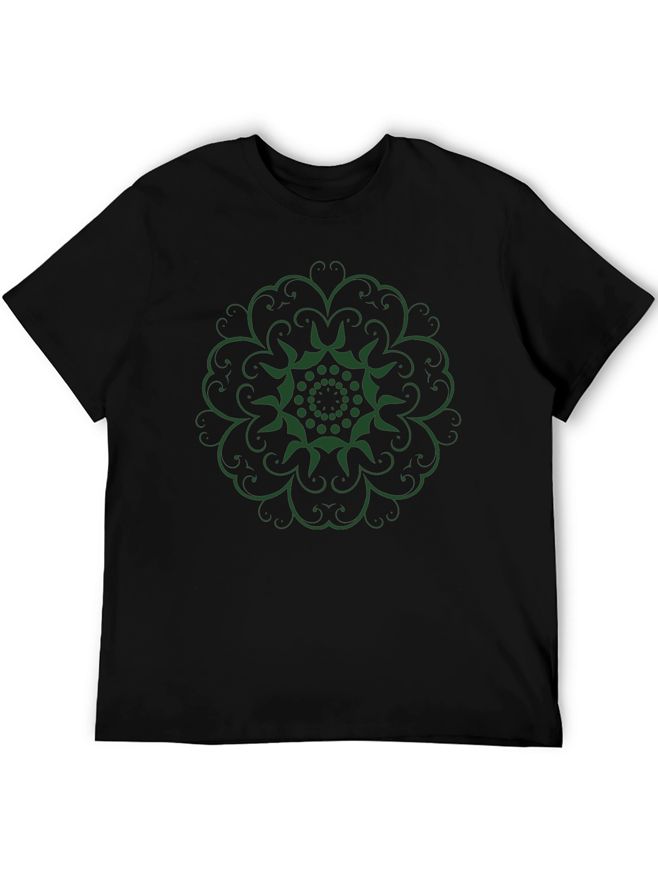 Green Mandala Black T-Shirt
