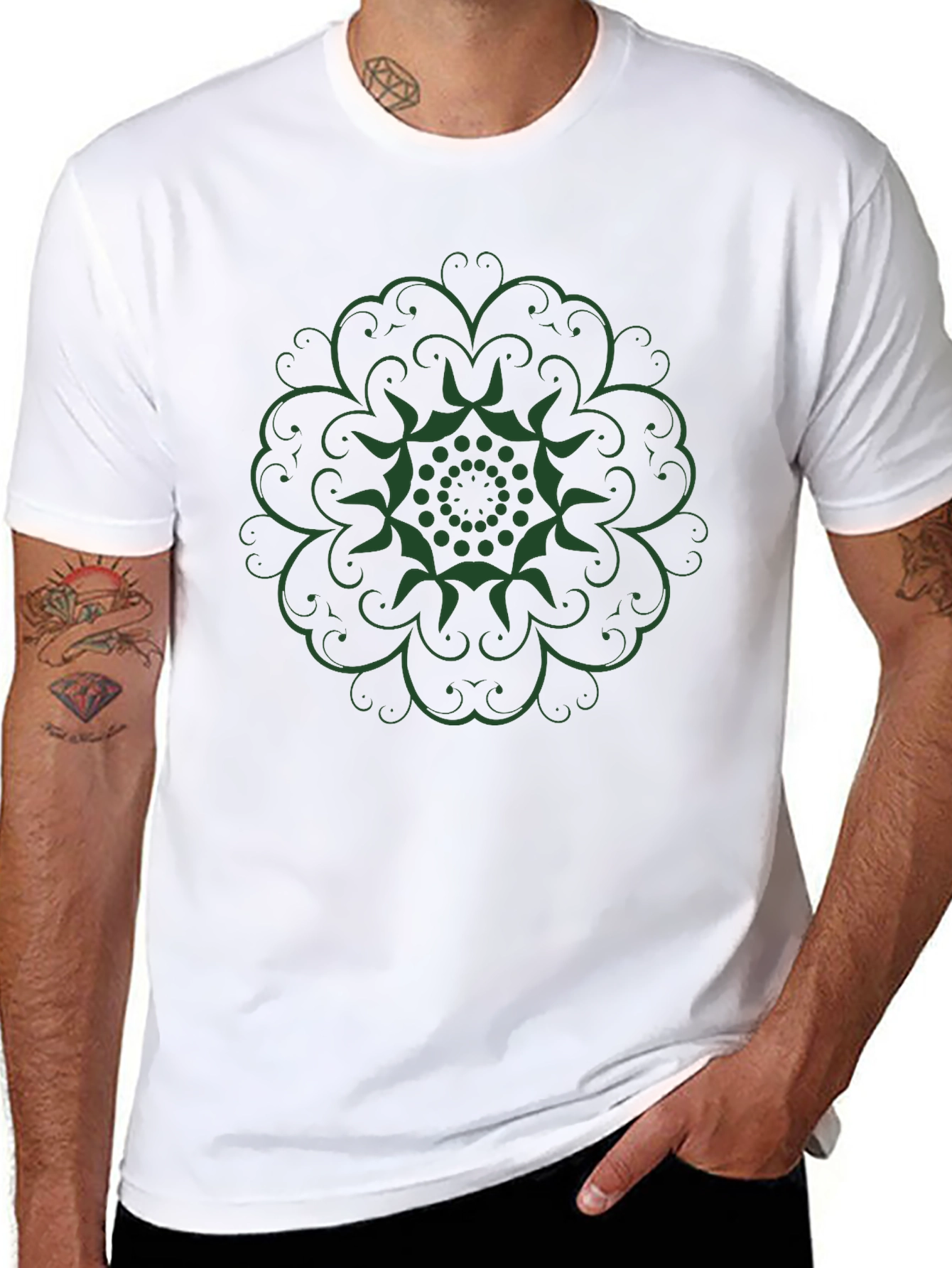 Green Mandala Black T-Shirt