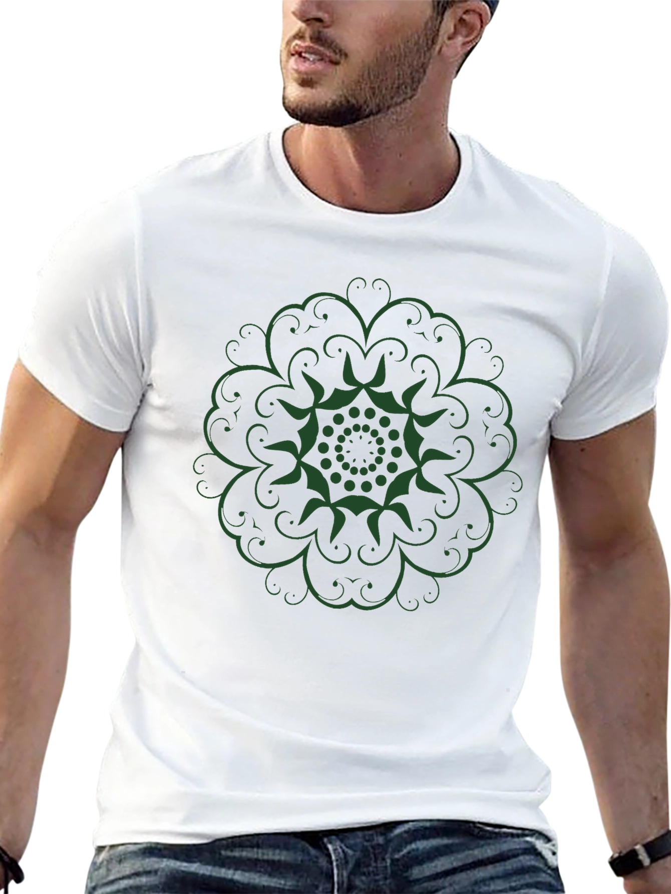 Green Mandala Black T-Shirt
