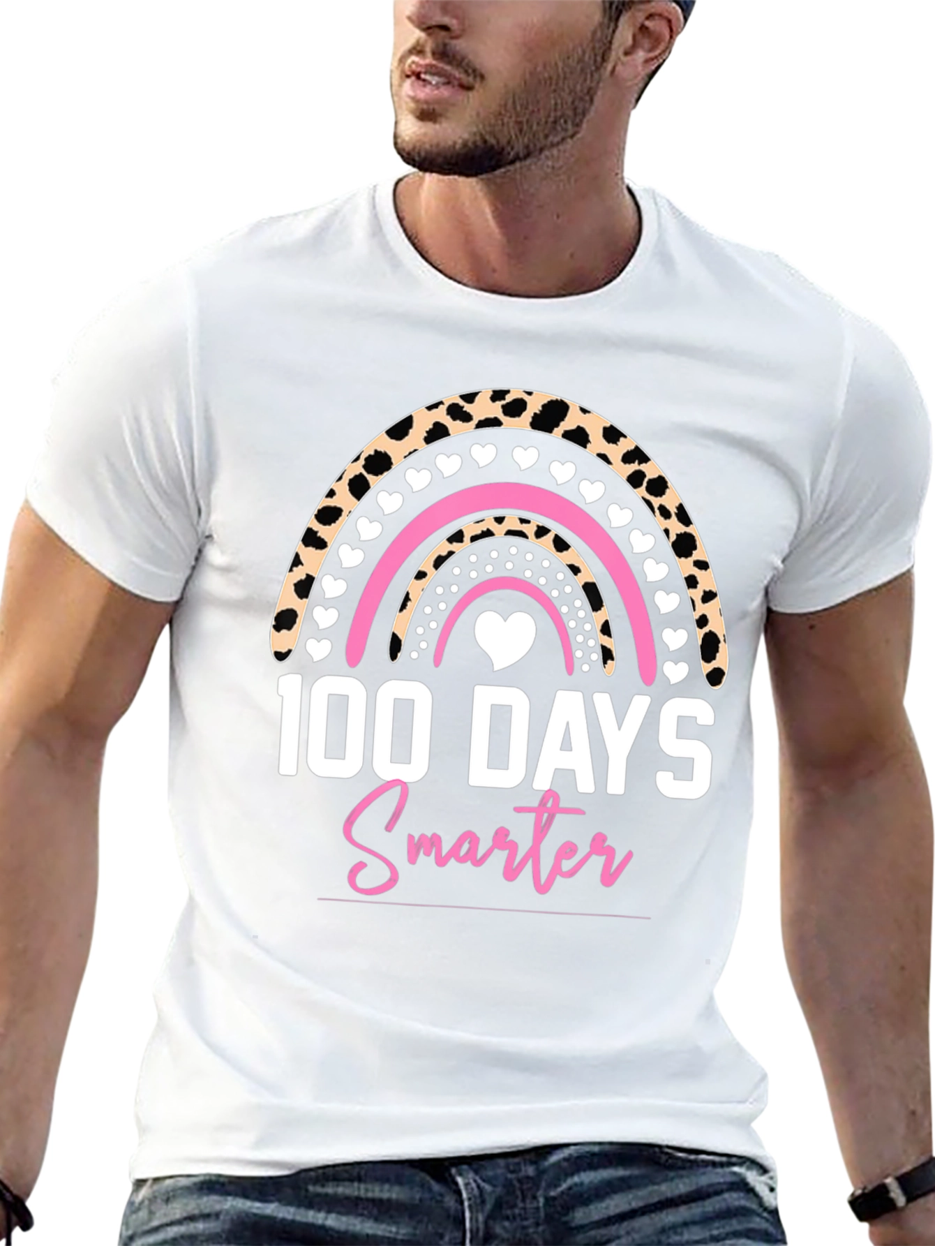 100 Days Smarter Rainbow Leopard Print T-Shirt