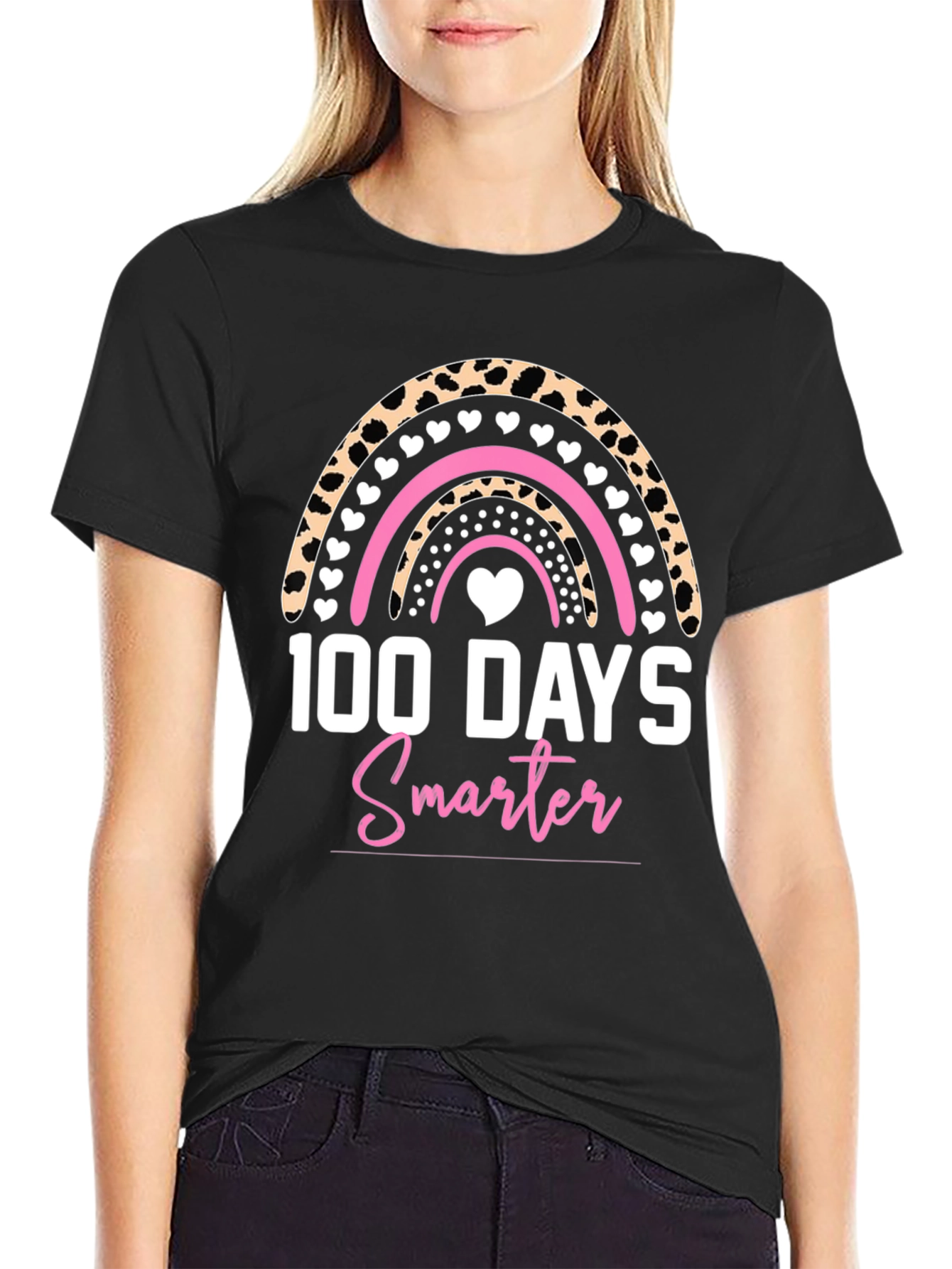 100 Days Smarter Rainbow Leopard Print T-Shirt