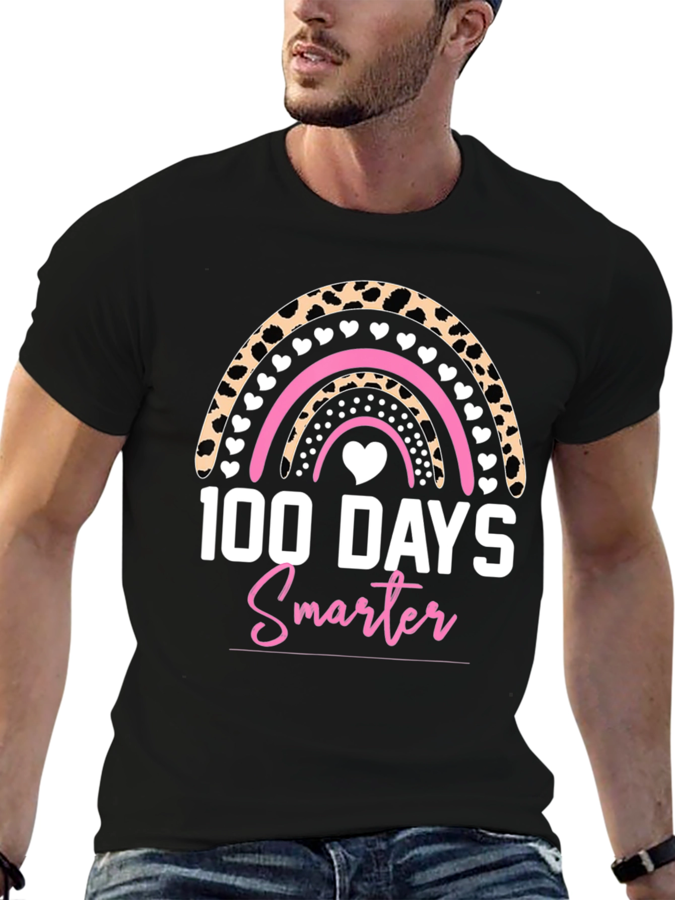 100 Days Smarter Rainbow Leopard Print T-Shirt