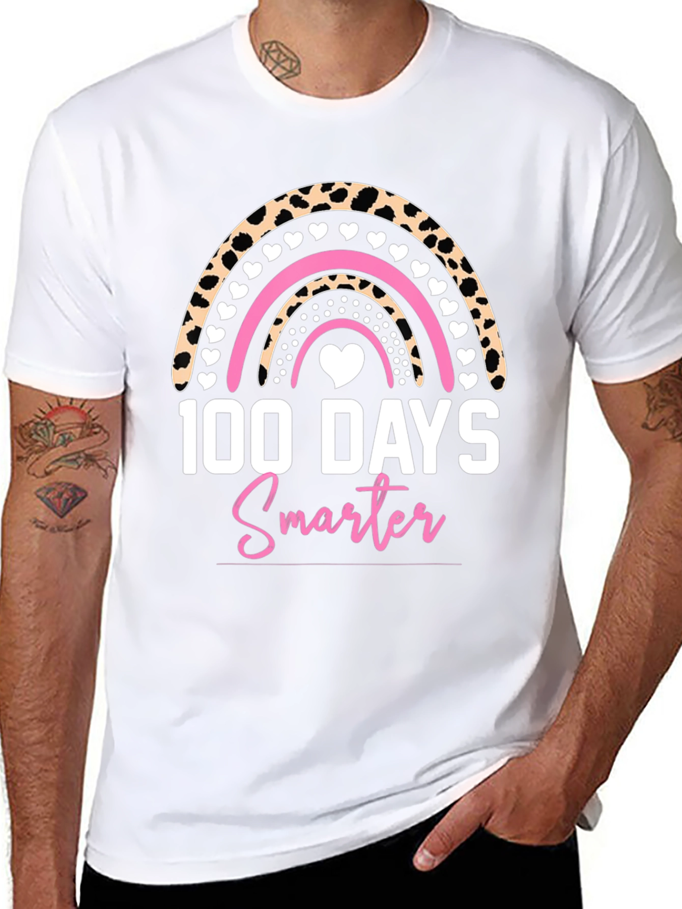 100 Days Smarter Rainbow Leopard Print T-Shirt
