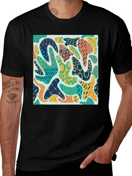 Abstract Pattern Tee - Colorful Graphic Print T-Shirt