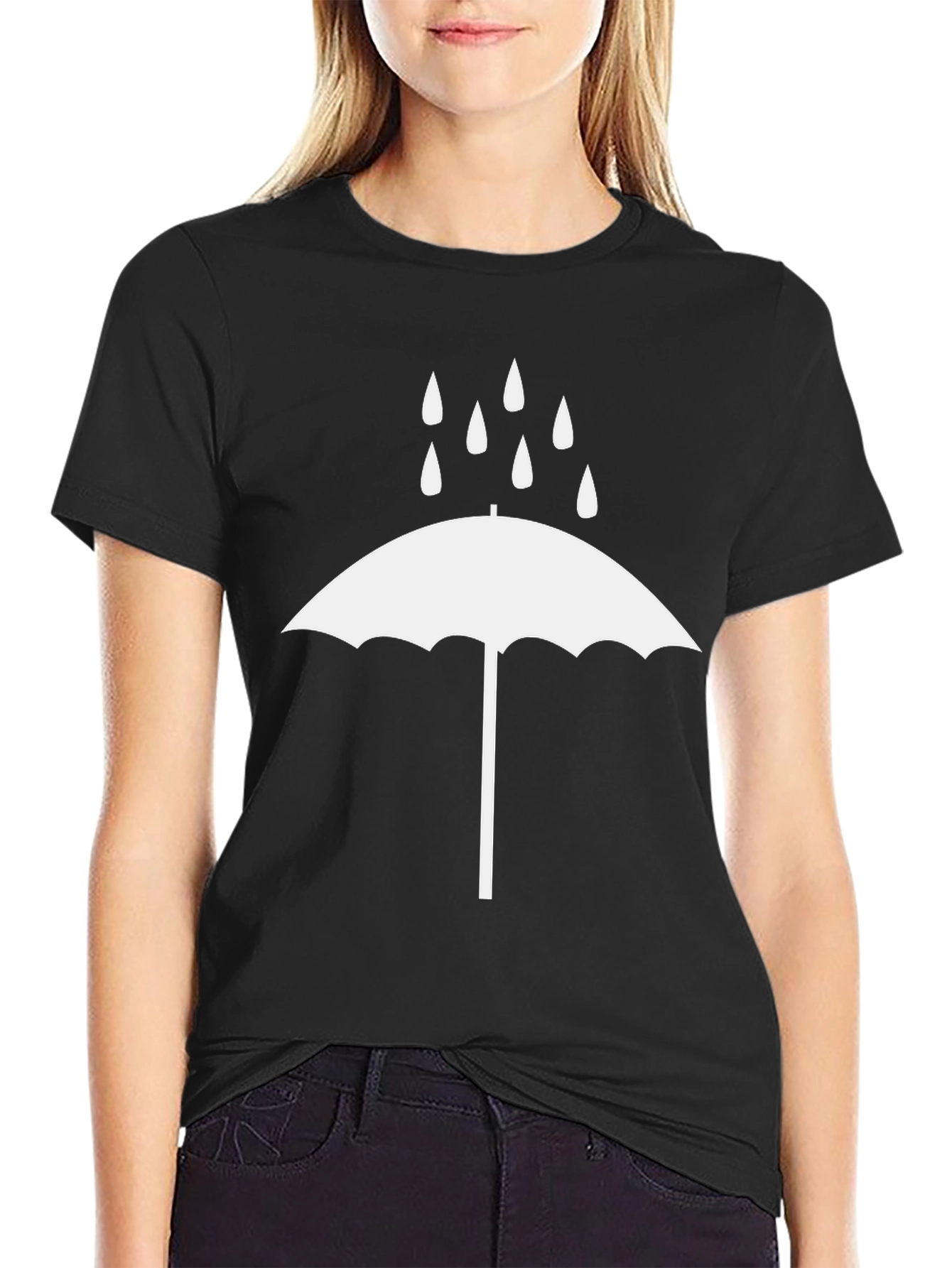 Rainy Day Umbrella Graphic Tee - Black