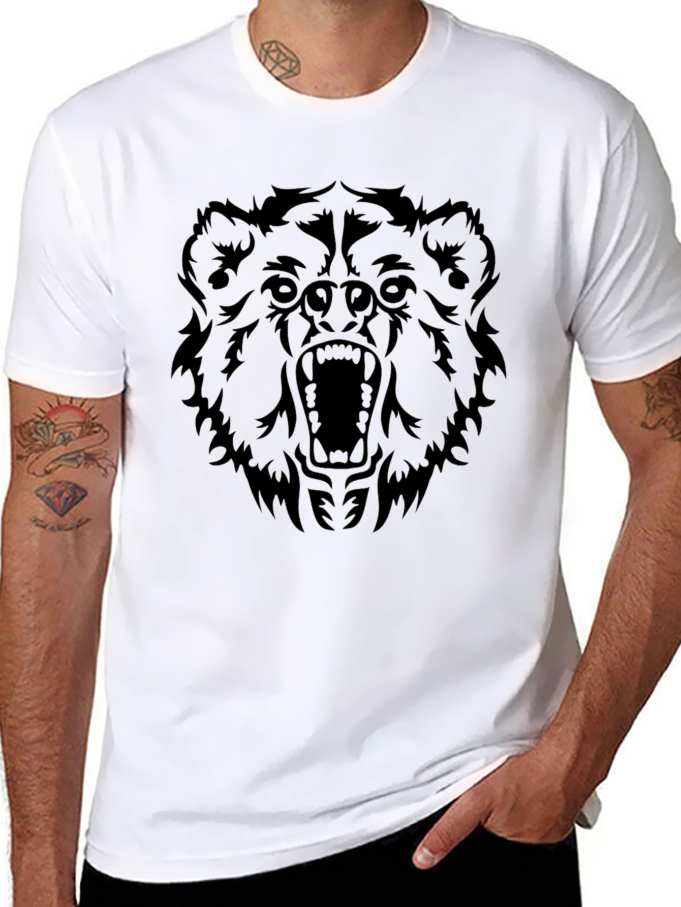 Roaring Bear Graphic Tee - Black Cotton T-Shirt