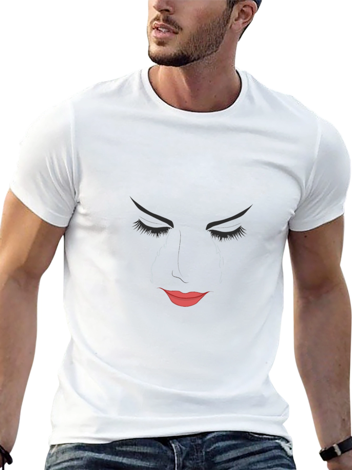 Emo Graphic T-Shirt - Crying Face Design