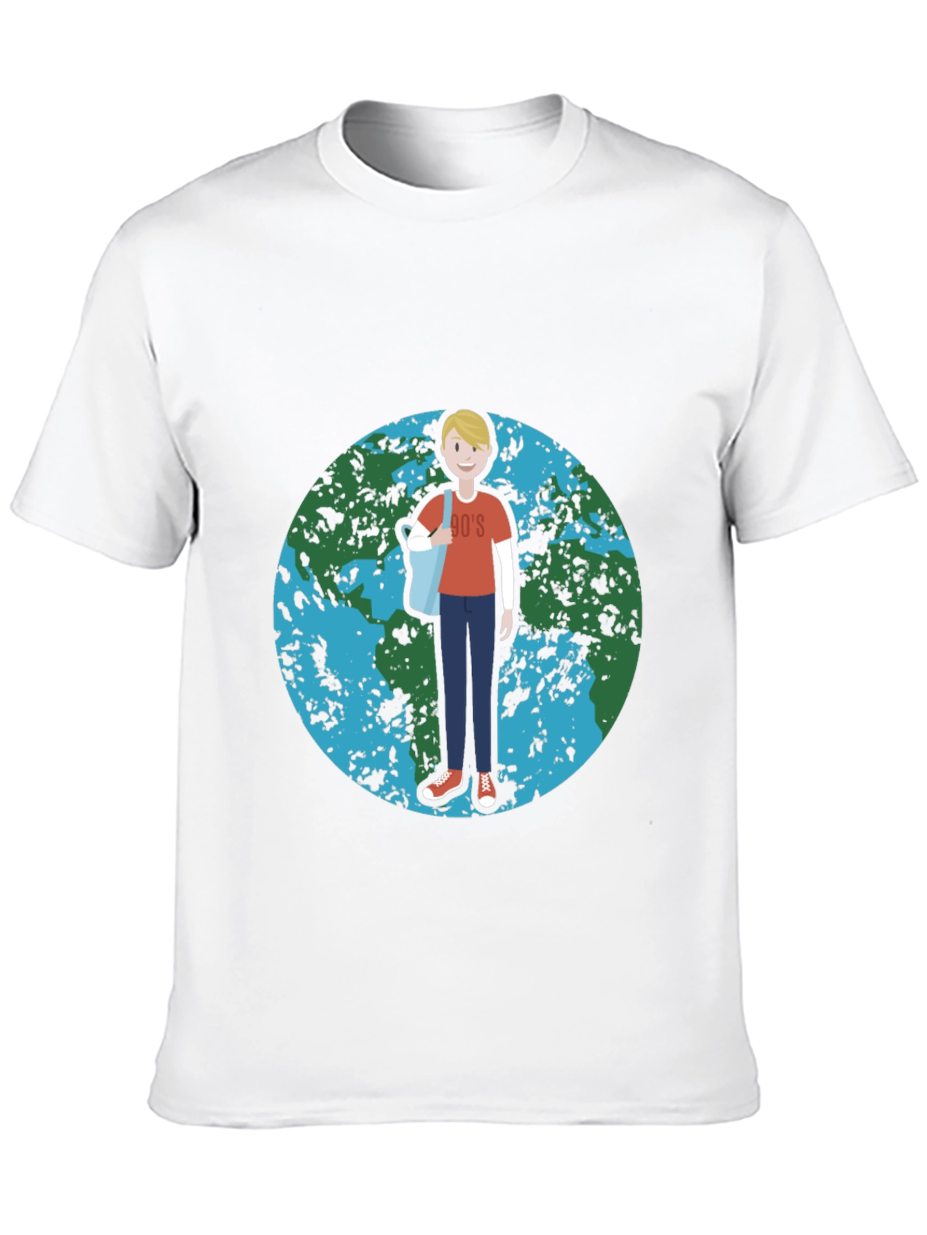 Retro 90s Cartoon Earth Graphic Black T-Shirt