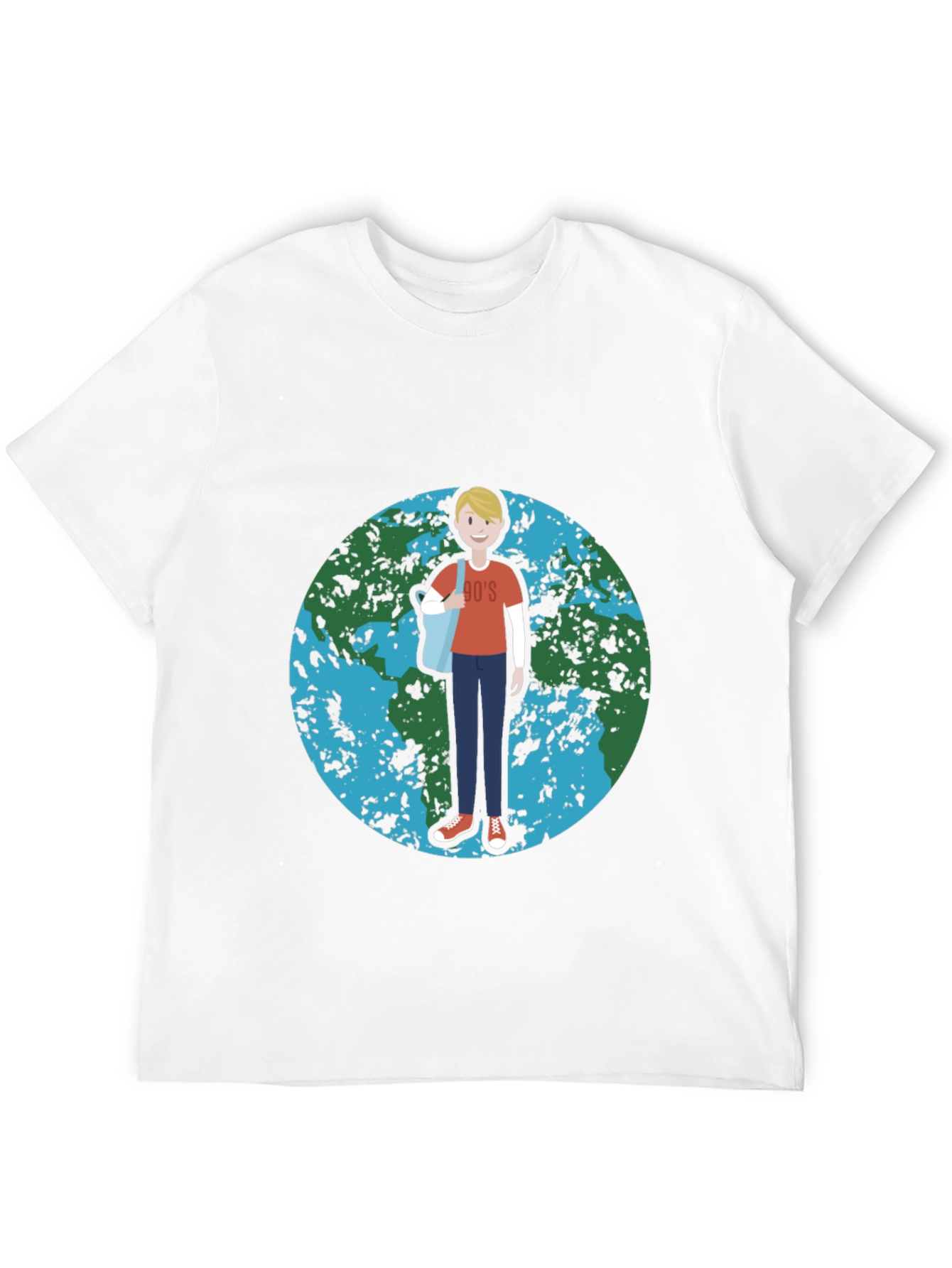 Retro 90s Cartoon Earth Graphic Black T-Shirt