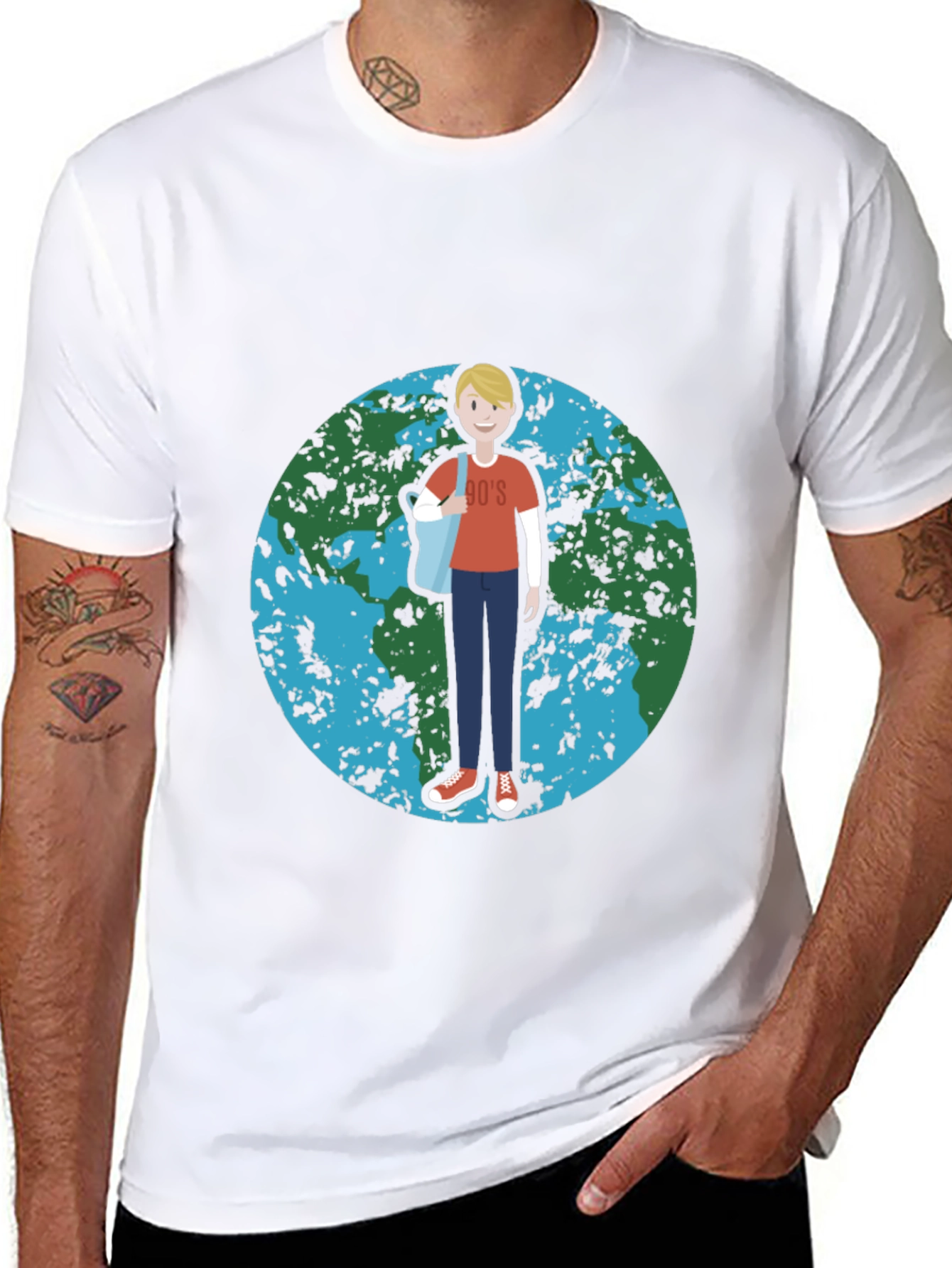 Retro 90s Cartoon Earth Graphic Black T-Shirt