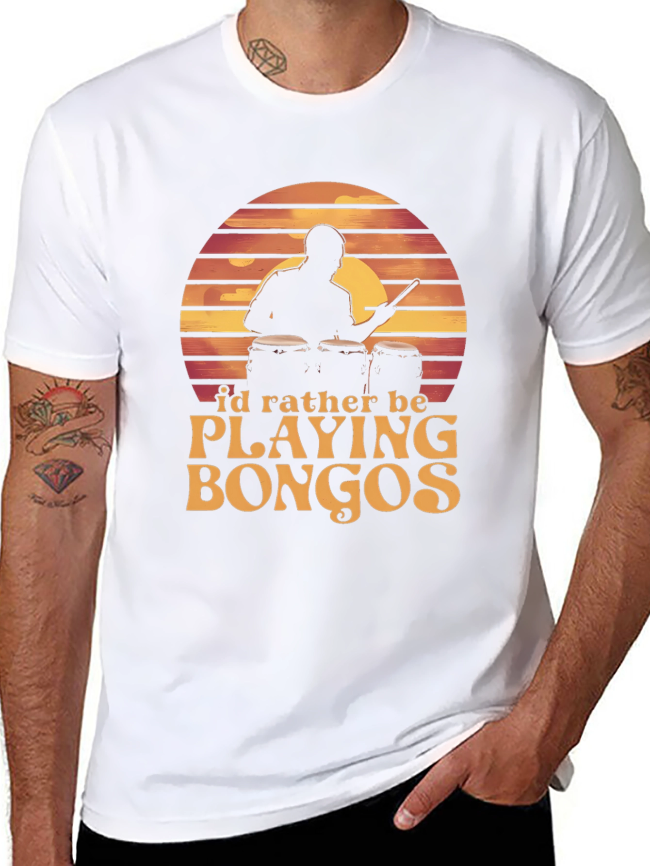 Bongo Player Graphic Tee - Sunset Drummer Shirt