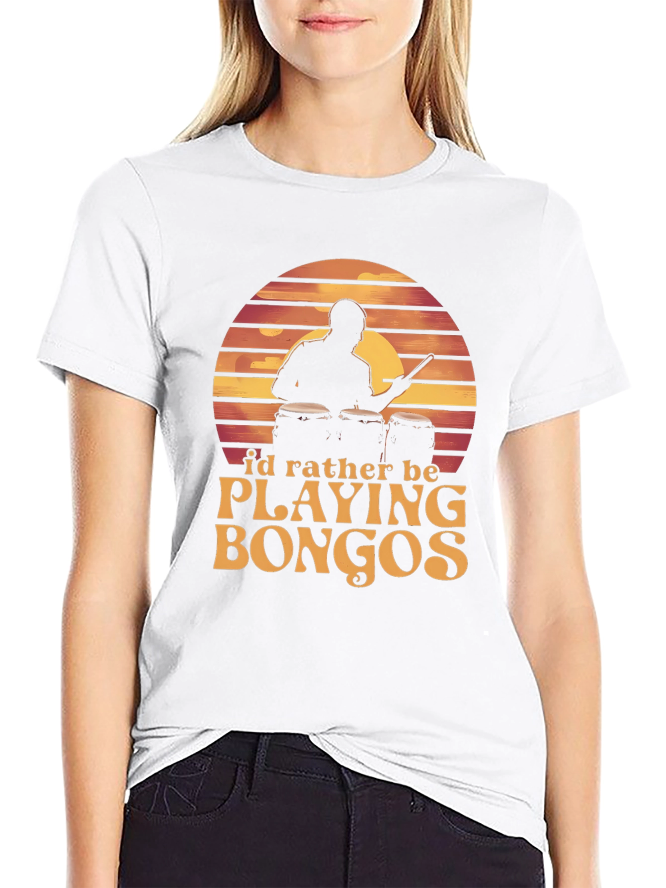Bongo Player Graphic Tee - Sunset Drummer Shirt
