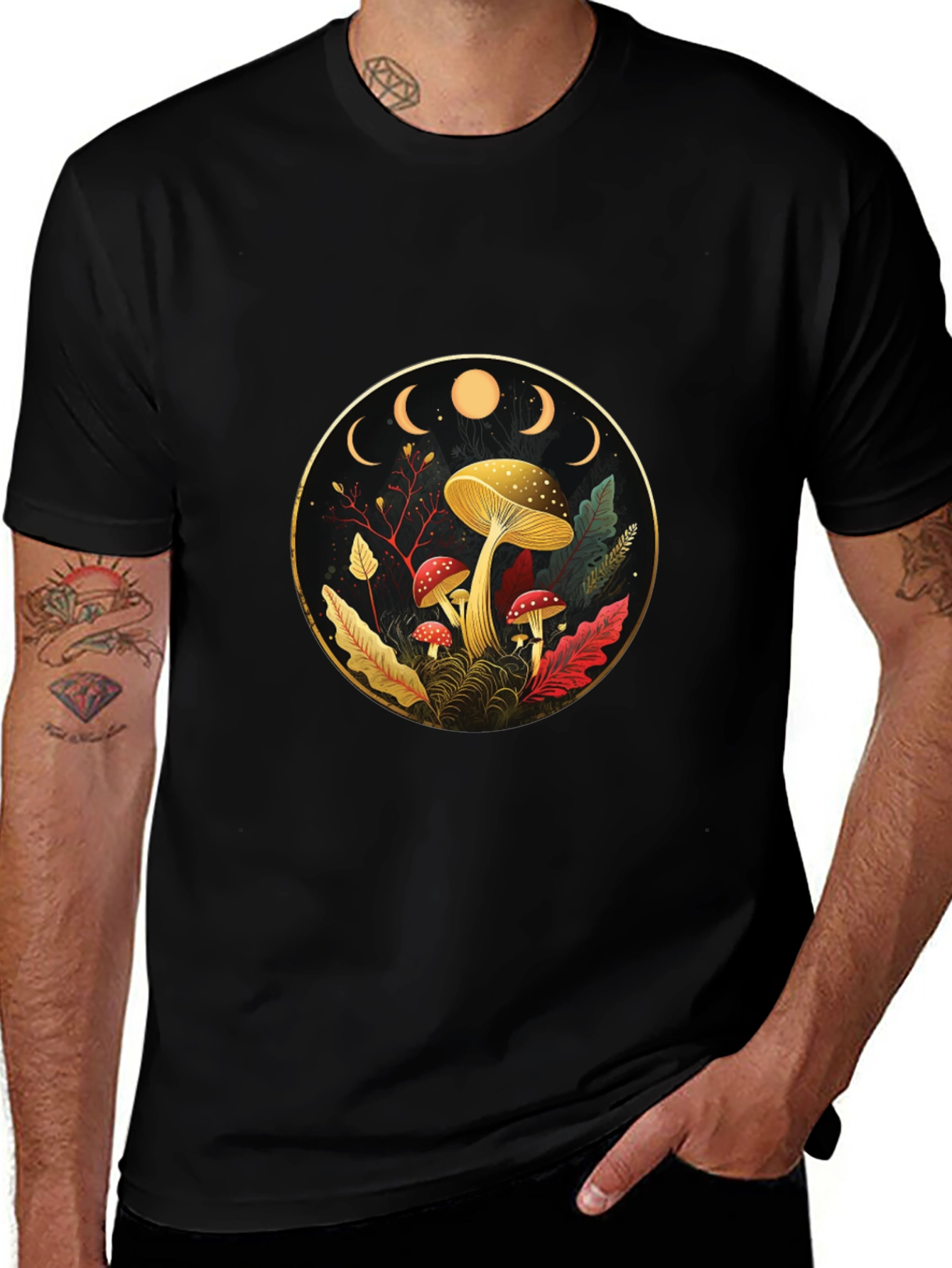 Mystical Mushroom Moon Phase Graphic Tee