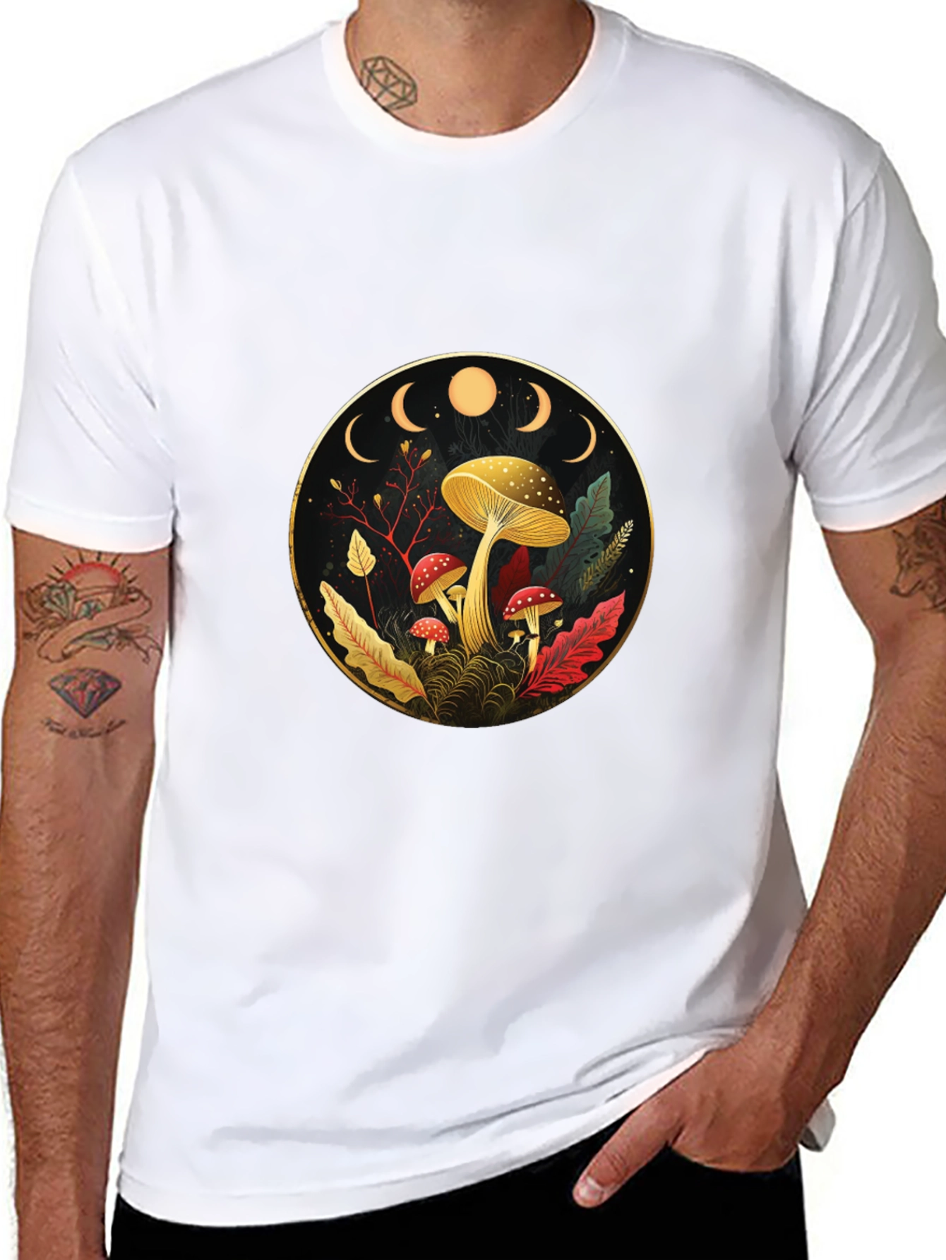 Mystical Mushroom Moon Phase Graphic Tee