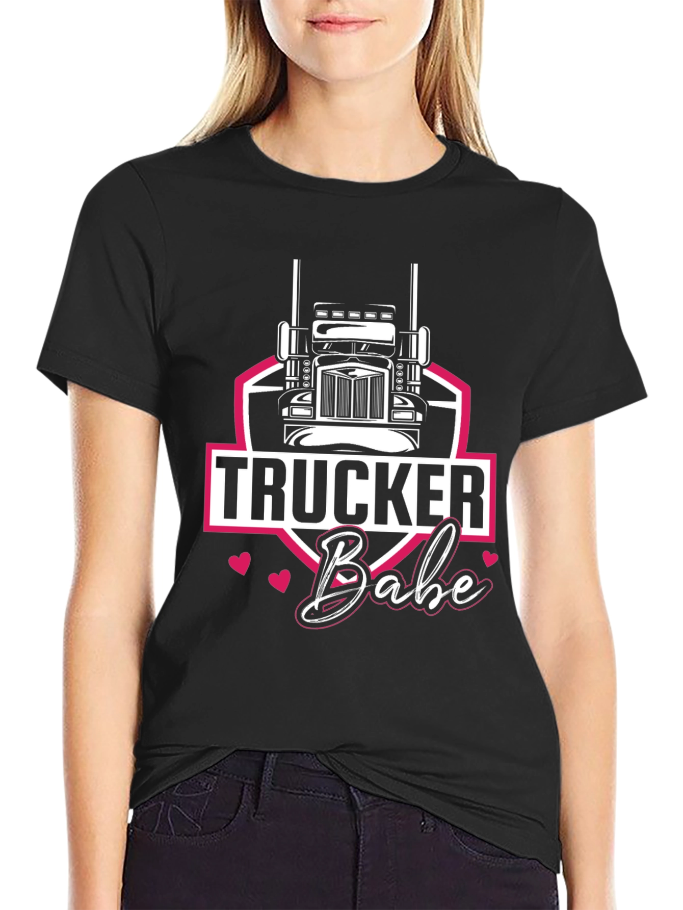 Trucker Babe Graphic Tee - Black