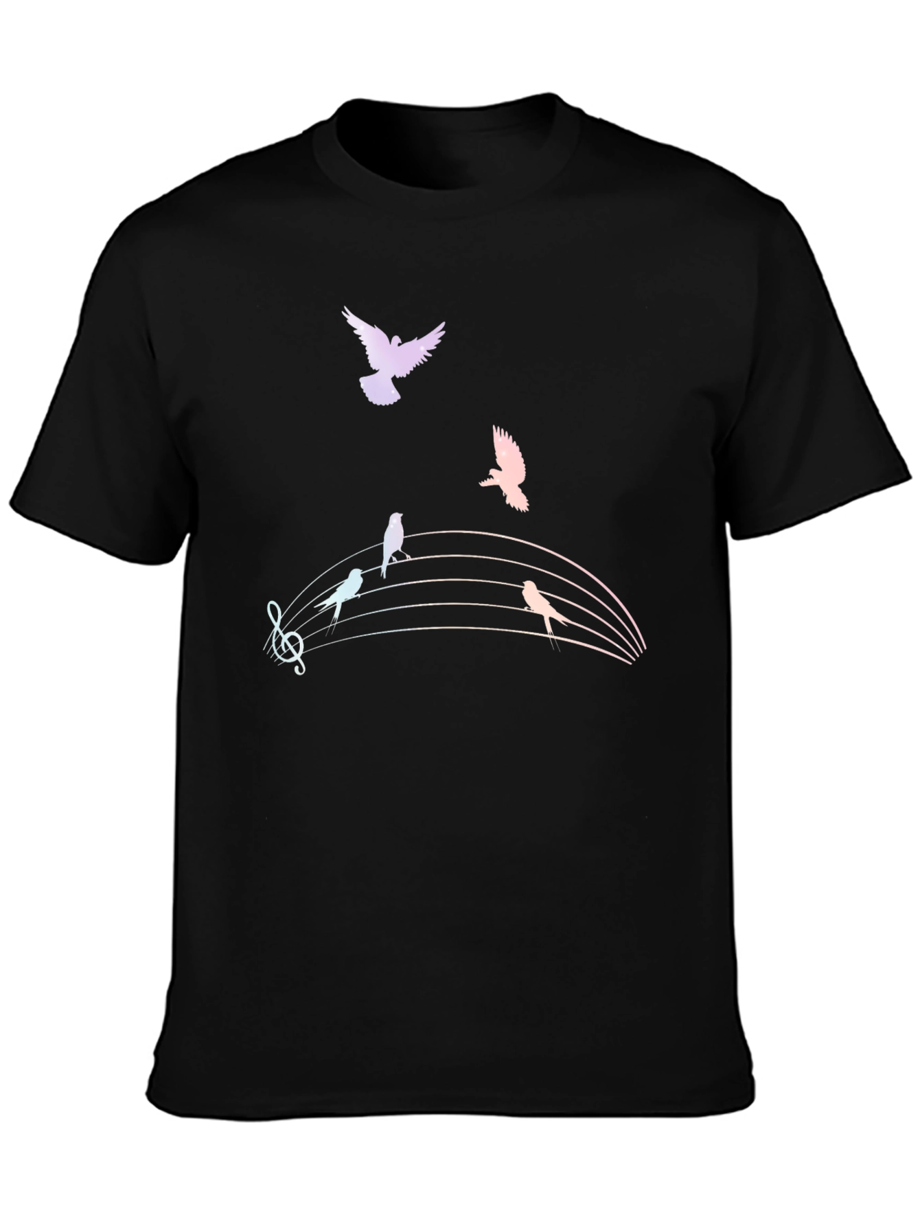 Musical Birds Graphic Tee - Black Cotton T-Shirt