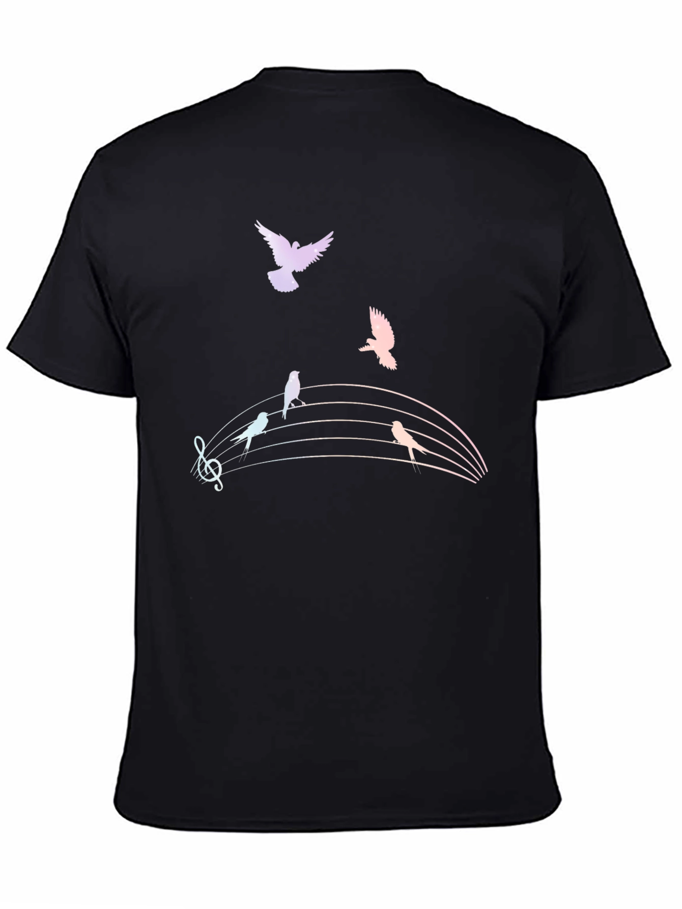 Musical Birds Graphic Tee - Black Cotton T-Shirt