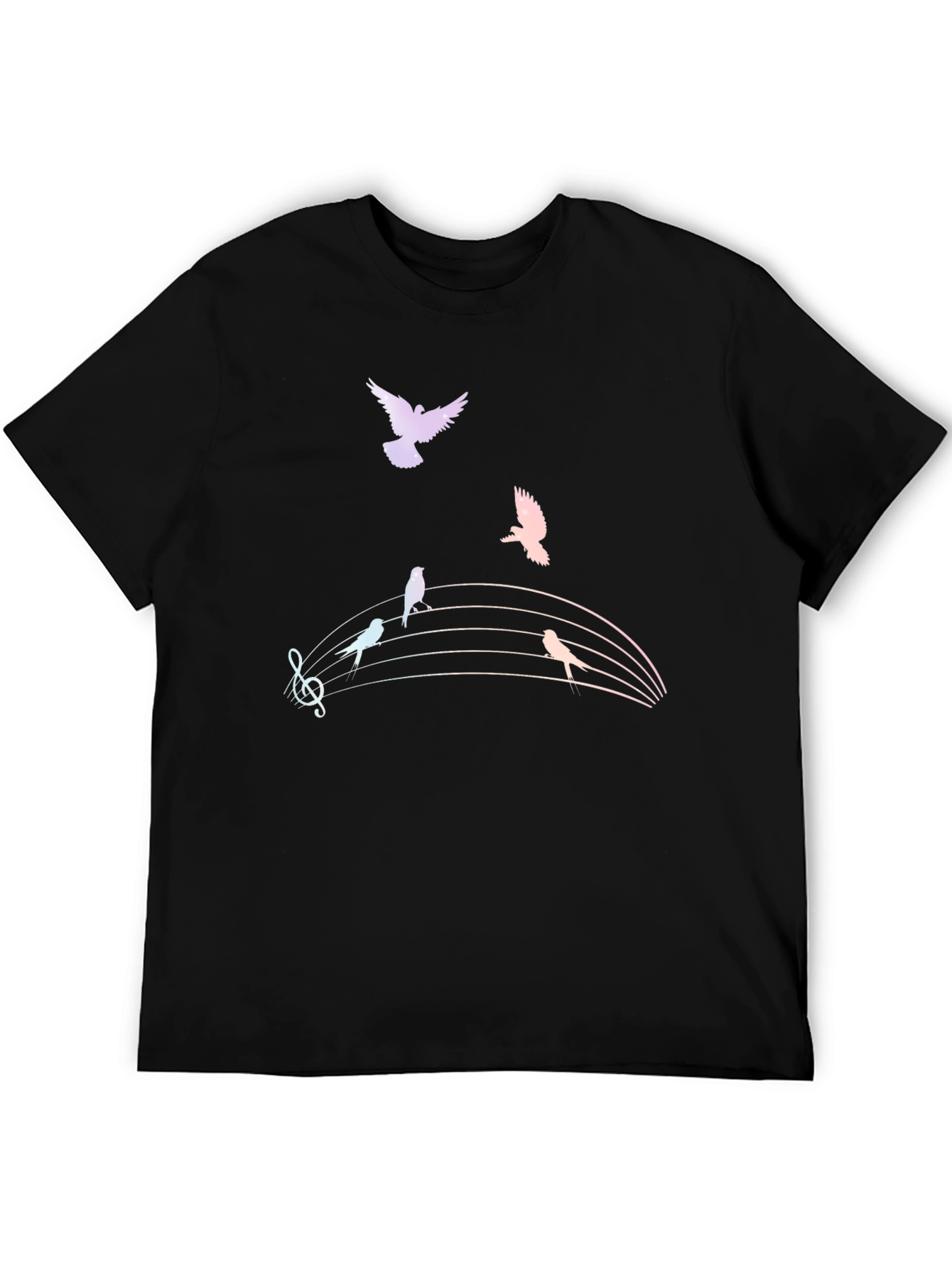 Musical Birds Graphic Tee - Black Cotton T-Shirt