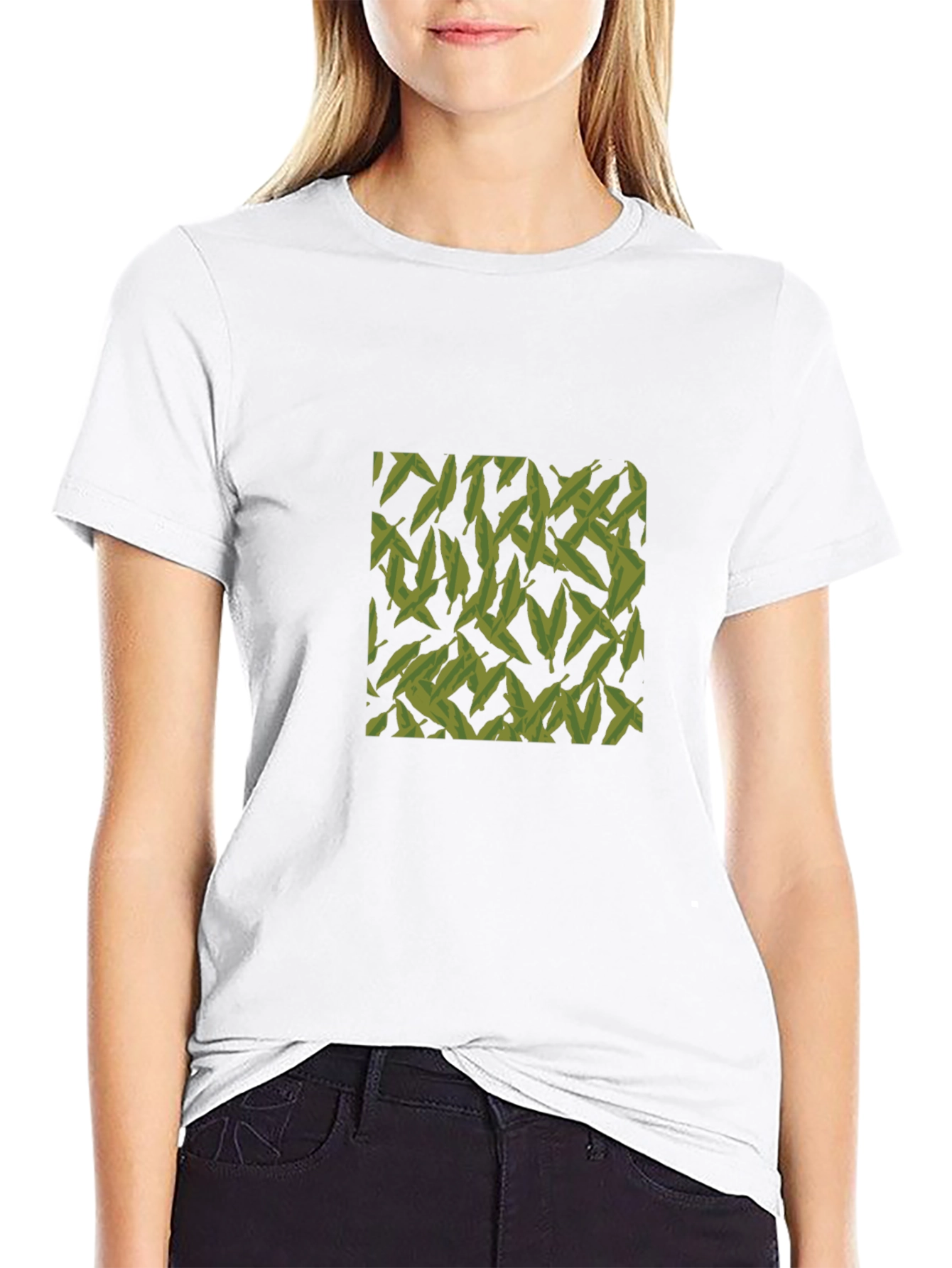 Leaf Pattern Black T-Shirt