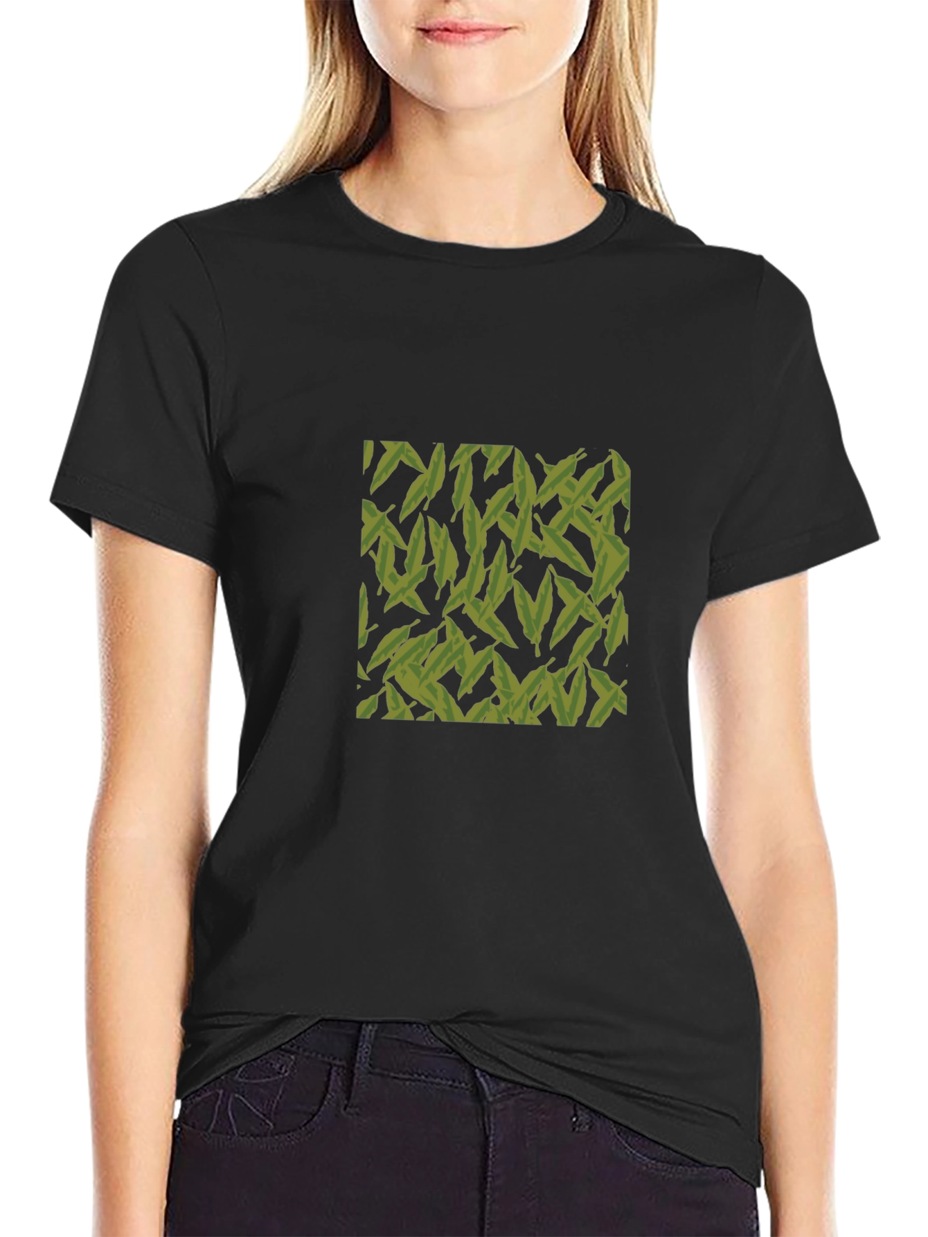 Leaf Pattern Black T-Shirt