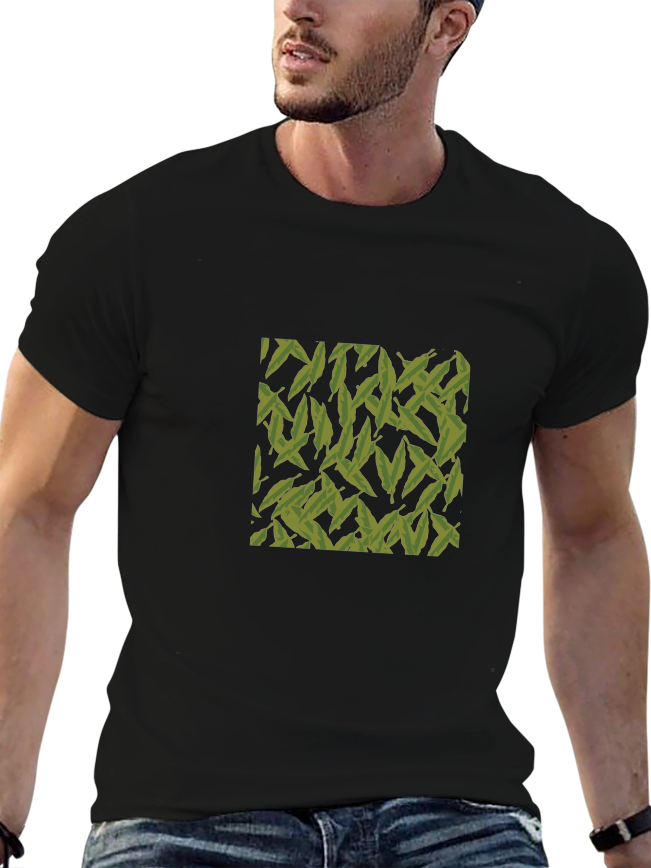 Leaf Pattern Black T-Shirt
