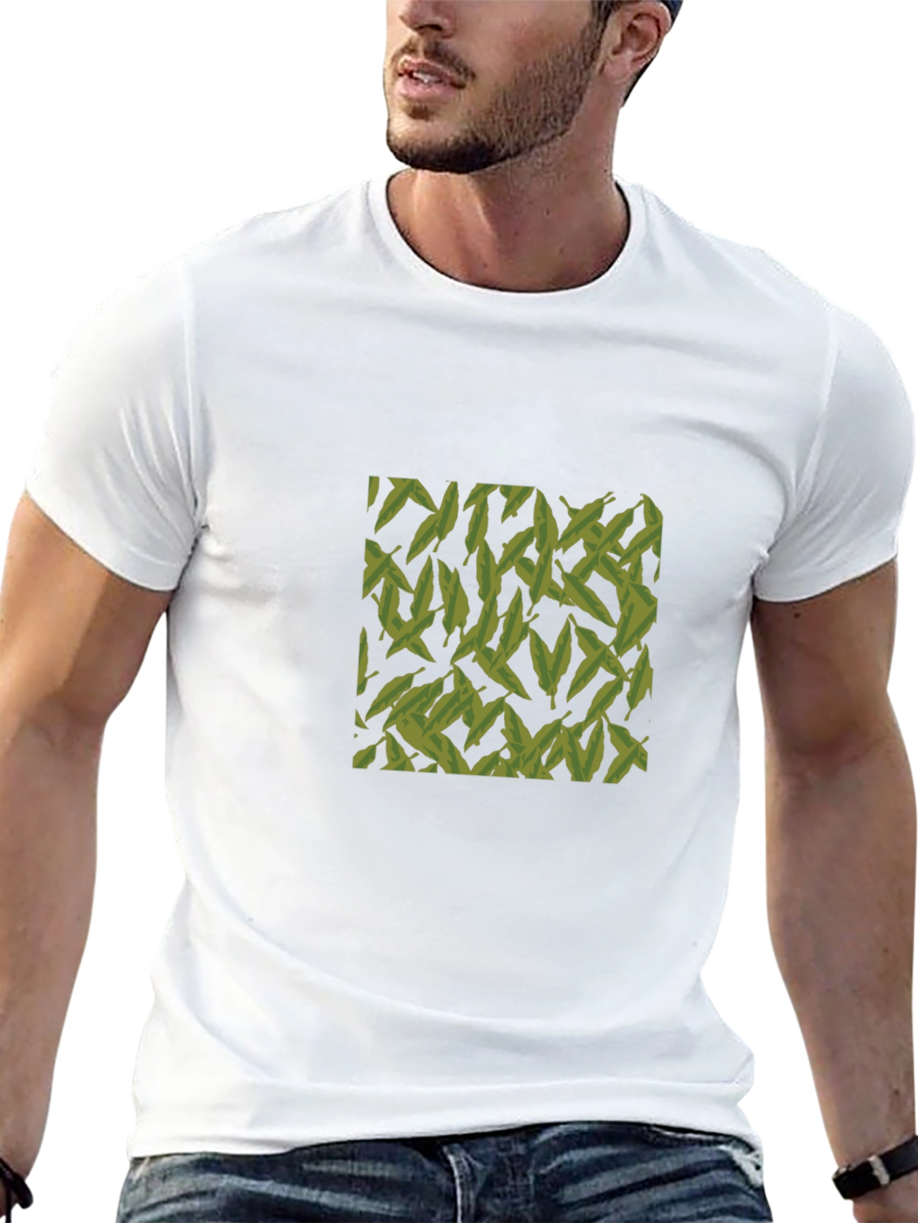 Leaf Pattern Black T-Shirt